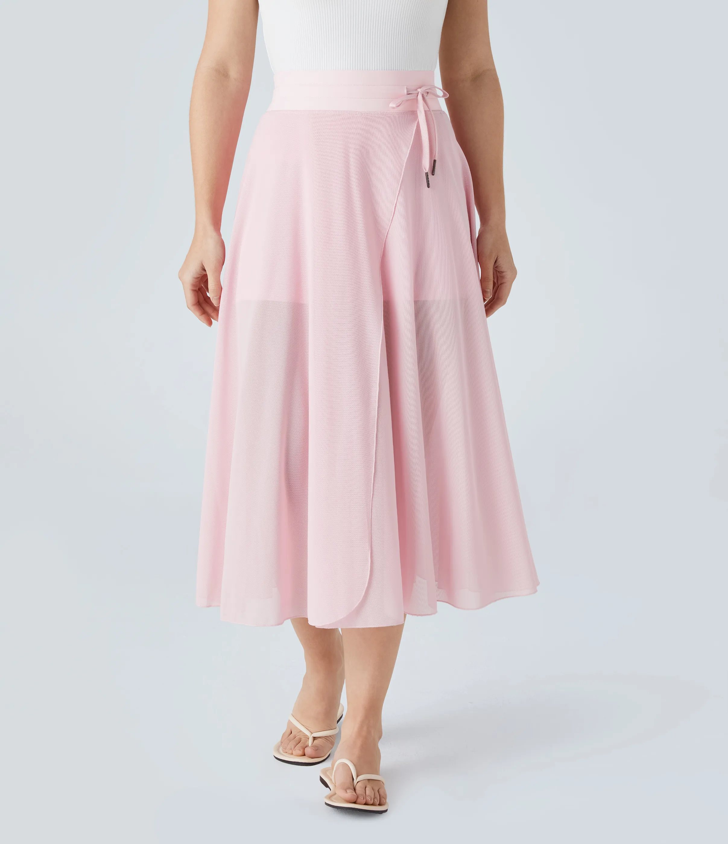 Halara Falda midi casual 2 en 1 acampanada con bolsillo lateral de tiro alto con cordón y malla en contraste - Pale Lilac - S sold by Halara product image thumbnail 4