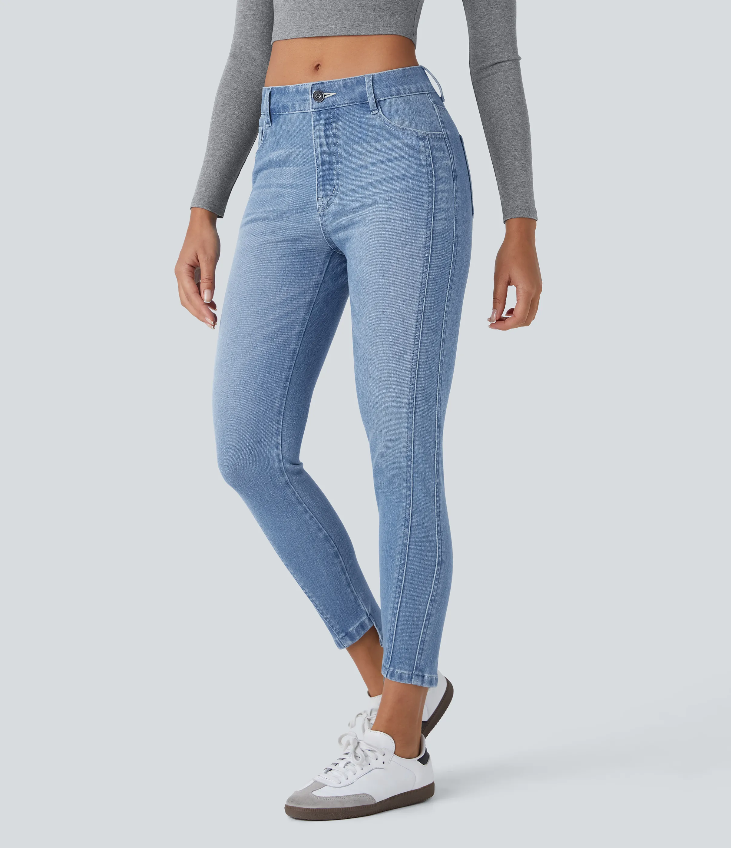 Halara Jeans Halara Flex™ ajustado elástico cremallera botón múltiple bolsillo - Creek Blue Denim - S(regular) sold by Halara product image thumbnail 2