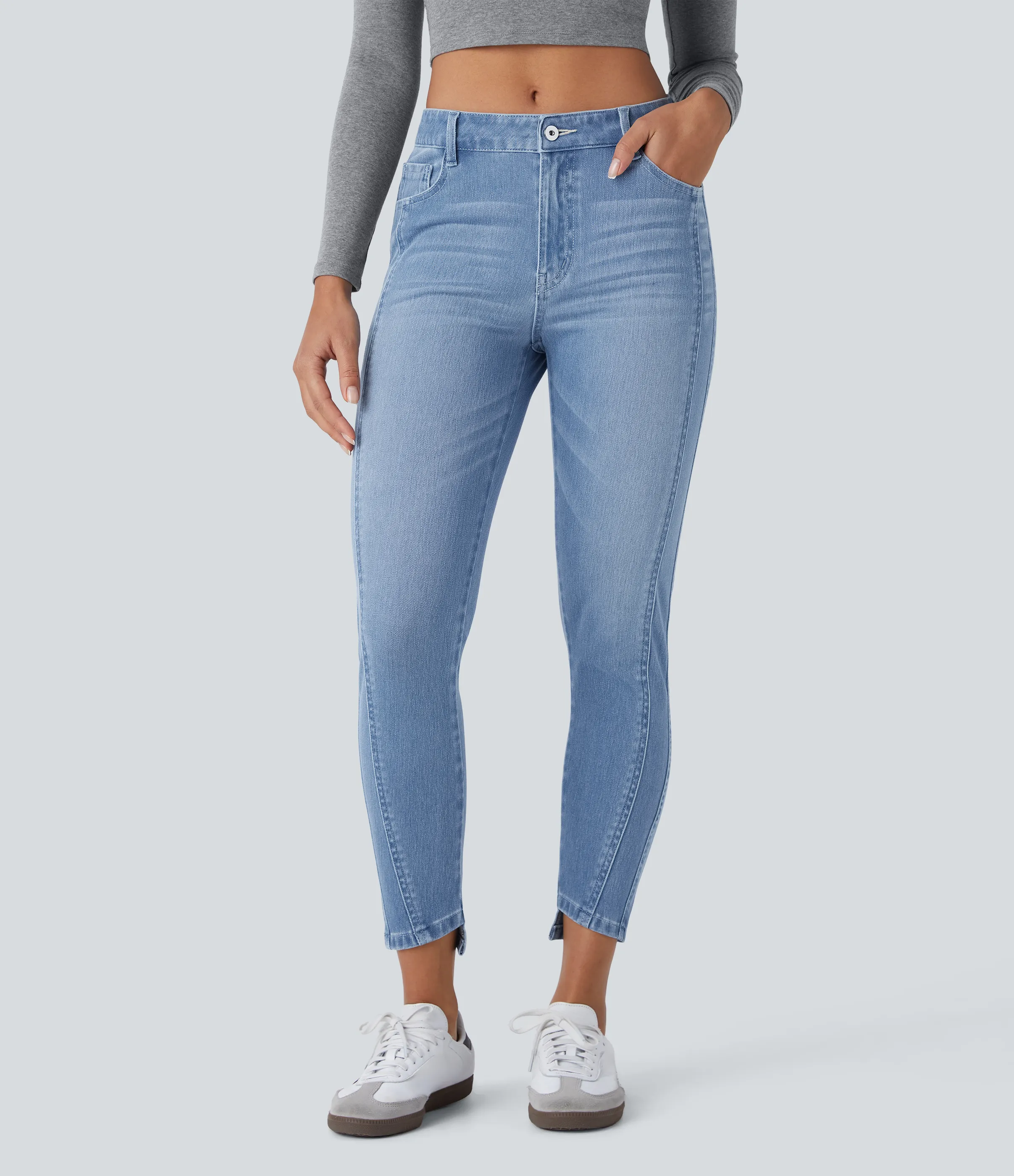 Halara Jeans Halara Flex™ ajustado elástico cremallera botón múltiple bolsillo - Creek Blue Denim - S(regular) sold by Halara product image thumbnail 4