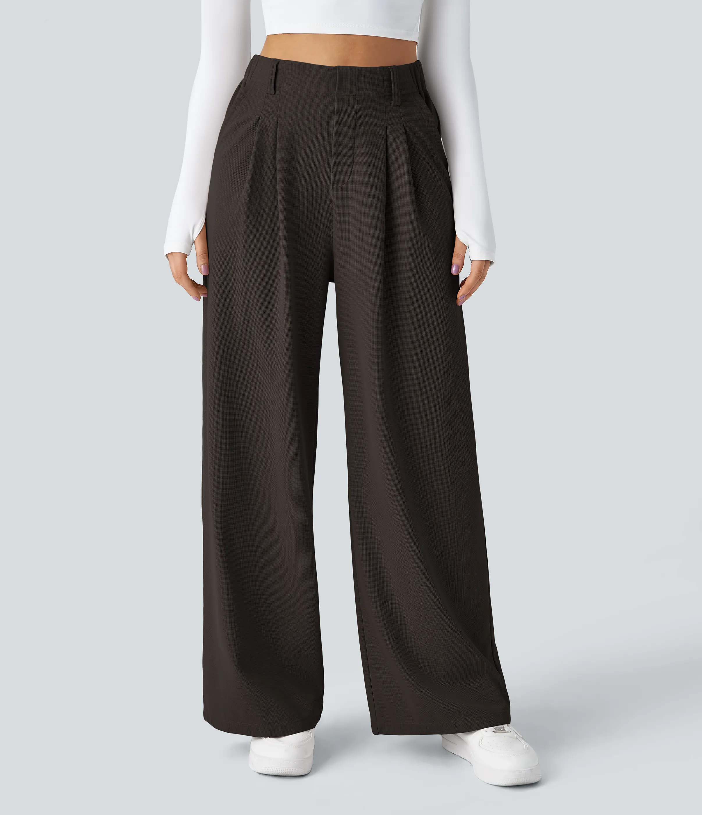 Halara Pantalones Halara Flex™ de oficina anchos plisados de tiro alto con bolsillos en tela tipo gofre - Delicioso - XS(regular) sold by Halara product image thumbnail 4
