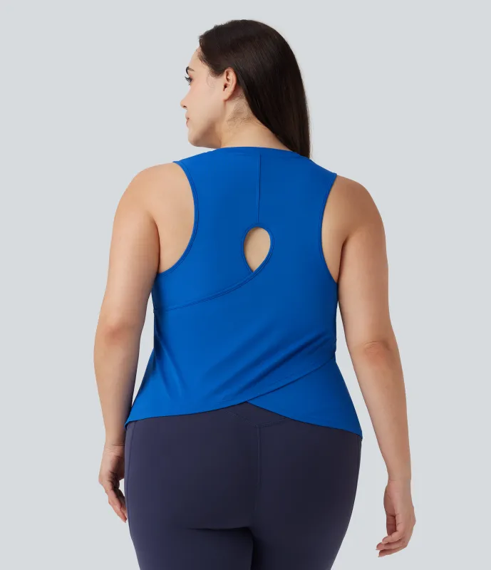 Halara Top sin manga talla grande yoga unicolor dobladillo cruzado abertura - Nebulas Blue - 2X sold by Halara