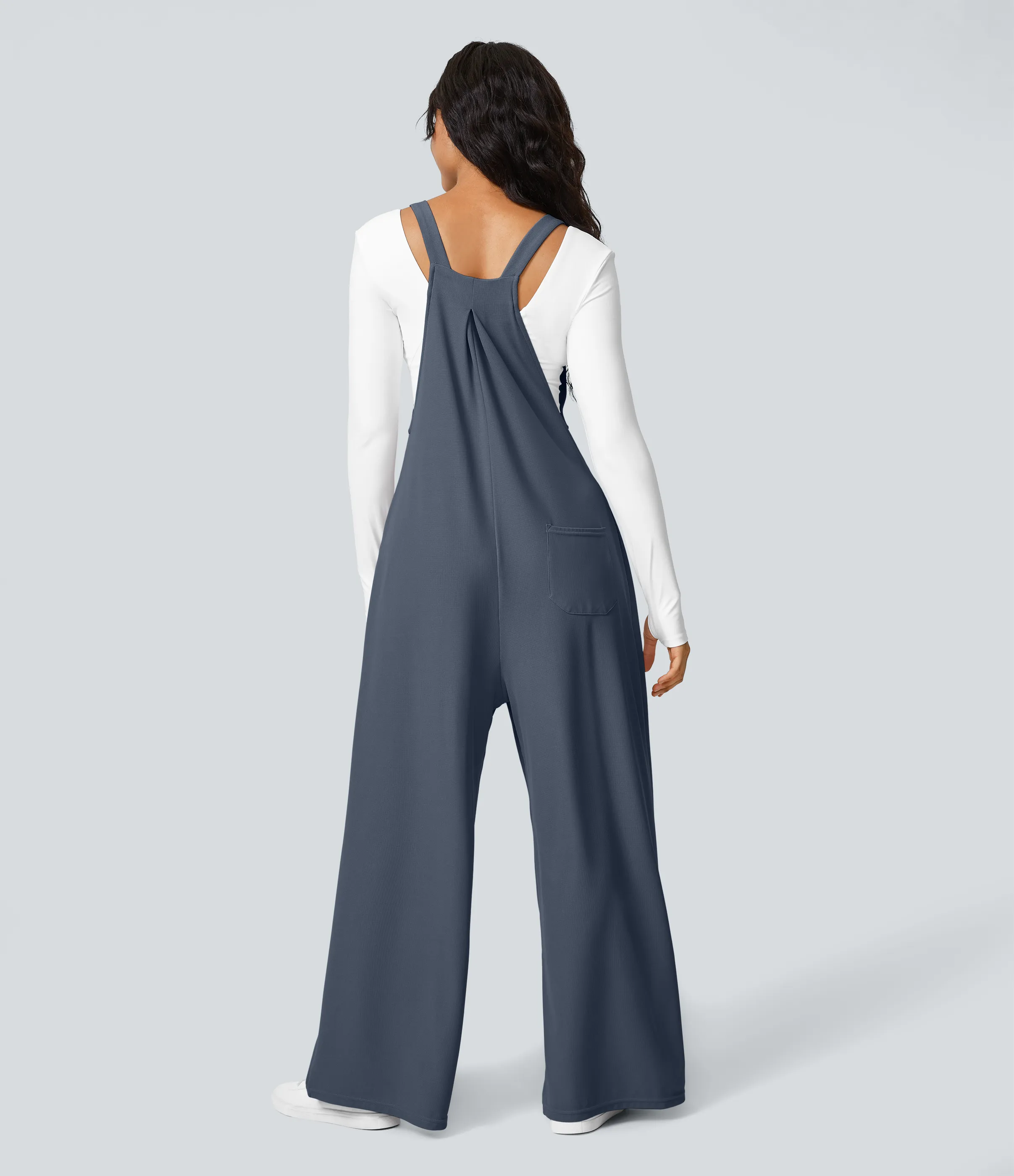 Halara Overol botón correa ajustable bolsillo múltiple gofre plisado - Grisaille - XS(tall) sold by Halara product image thumbnail 5