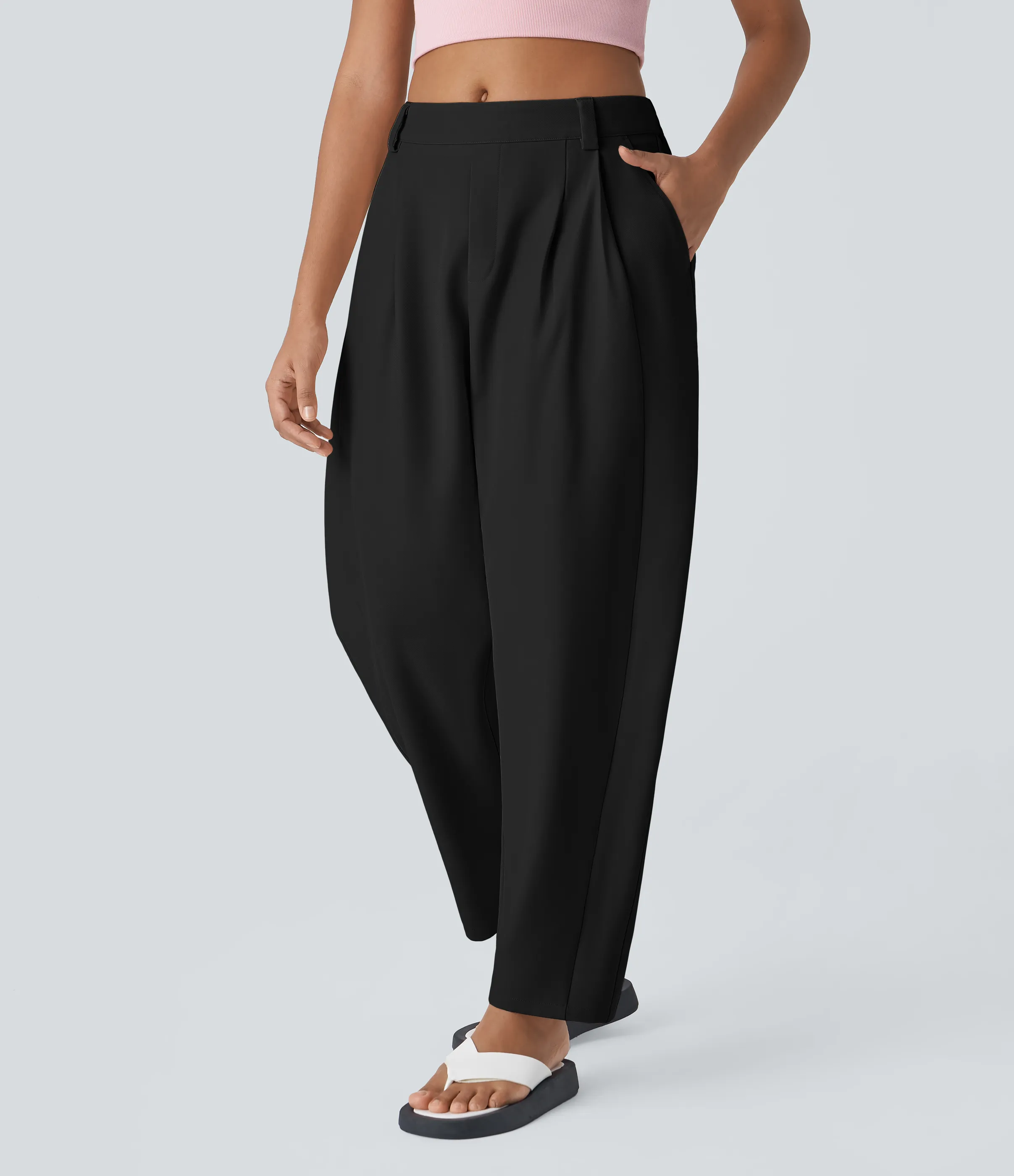 Halara Pantalón oficina pierna barril bolsillo lateral plisado tiro medio - Black - M(petite) sold by Halara product image thumbnail 4