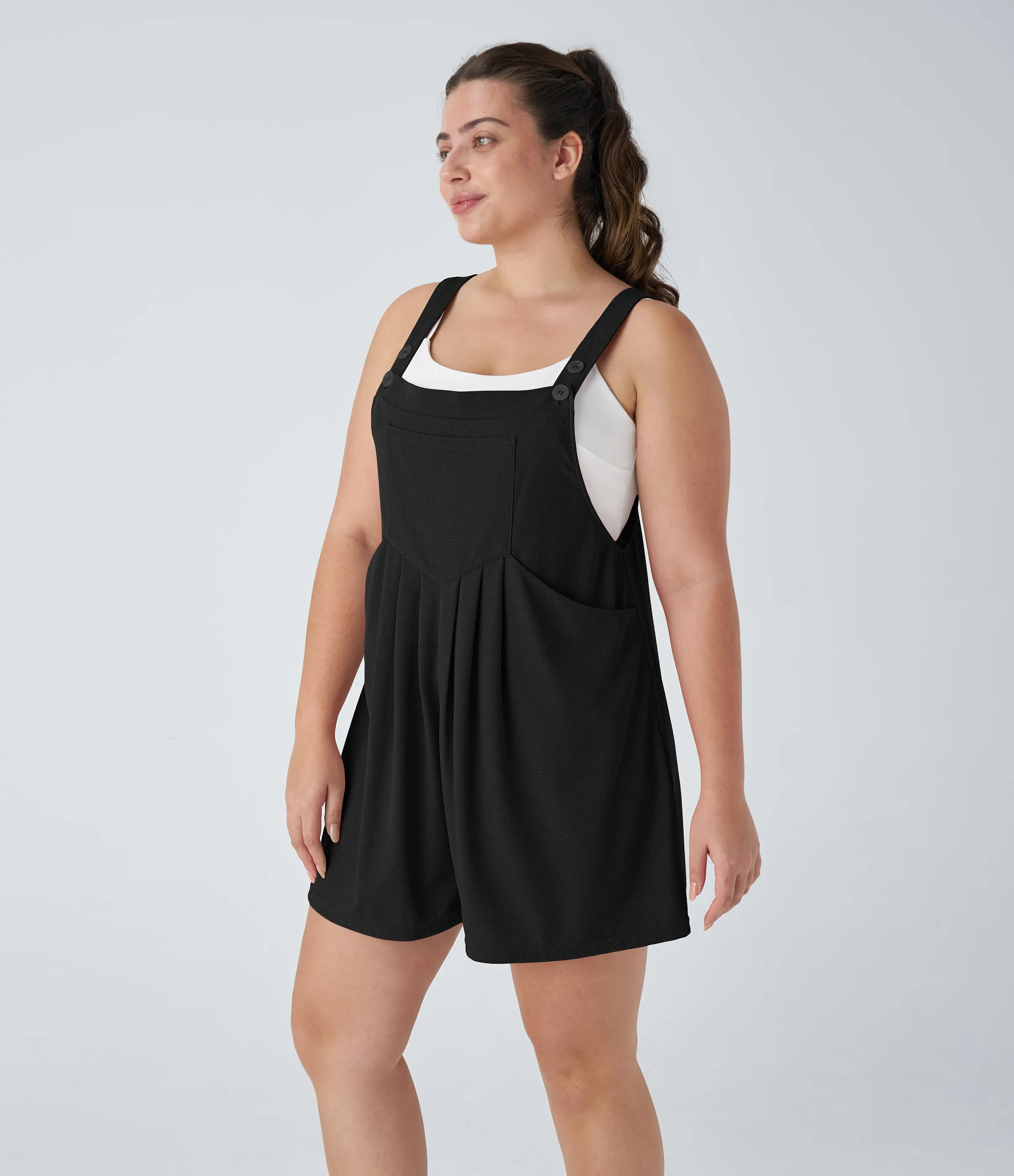 Halara Overol Gofre talla grande correa ajustable botón múltiple bolsillo plisado - Black - 1X sold by Halara product image thumbnail 4