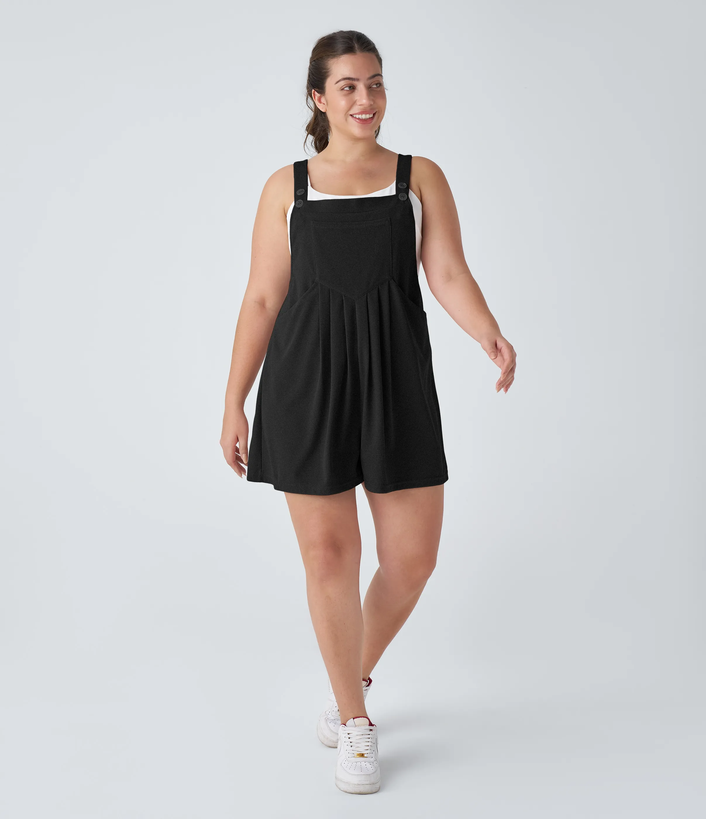 Halara Overol Gofre talla grande correa ajustable botón múltiple bolsillo plisado - Black - 1X sold by Halara product image thumbnail 5