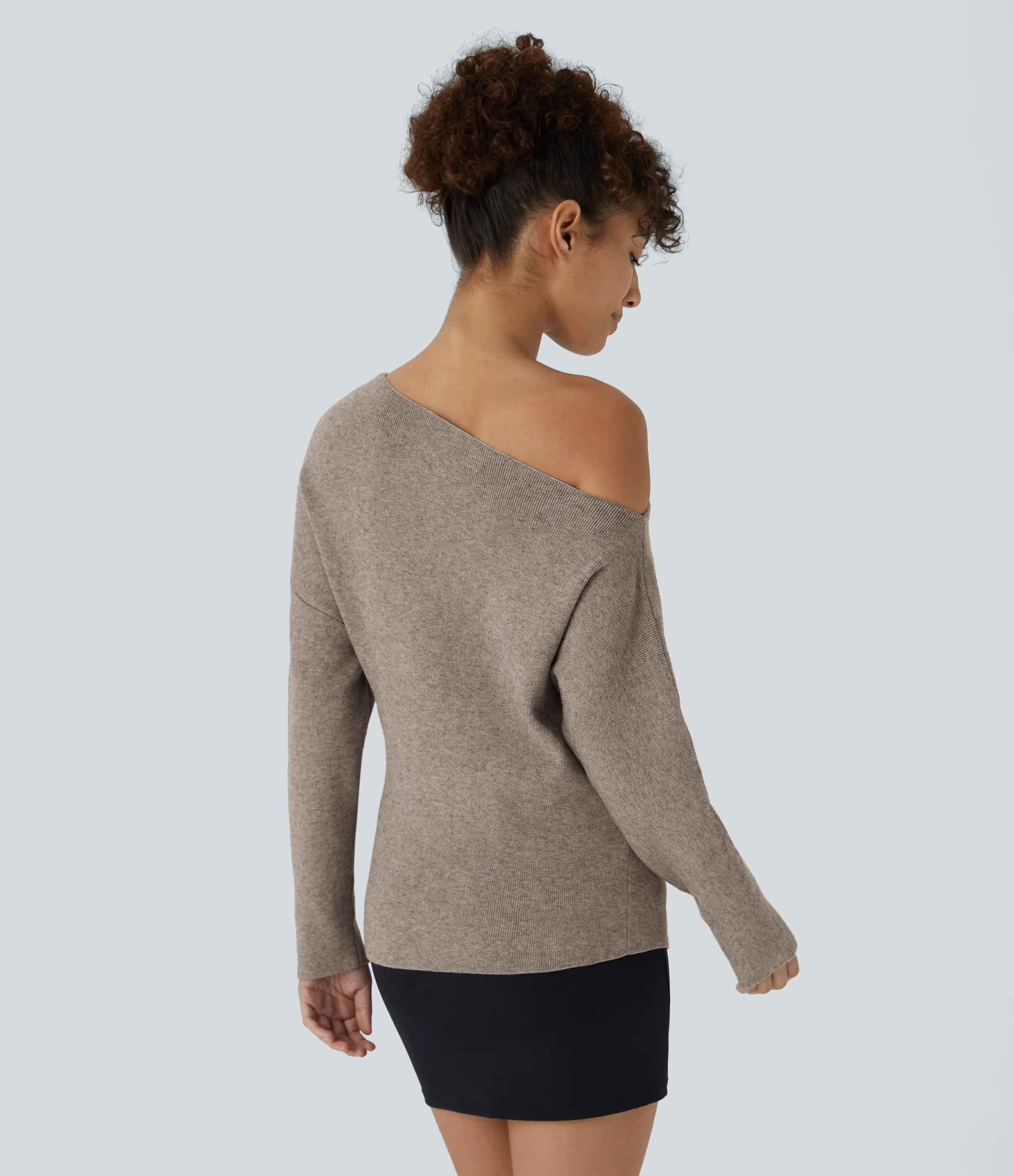 Halara Suéter oficina dividido manga larga sin hombro - Khaki Floral Yarn - S sold by Halara product image thumbnail 3