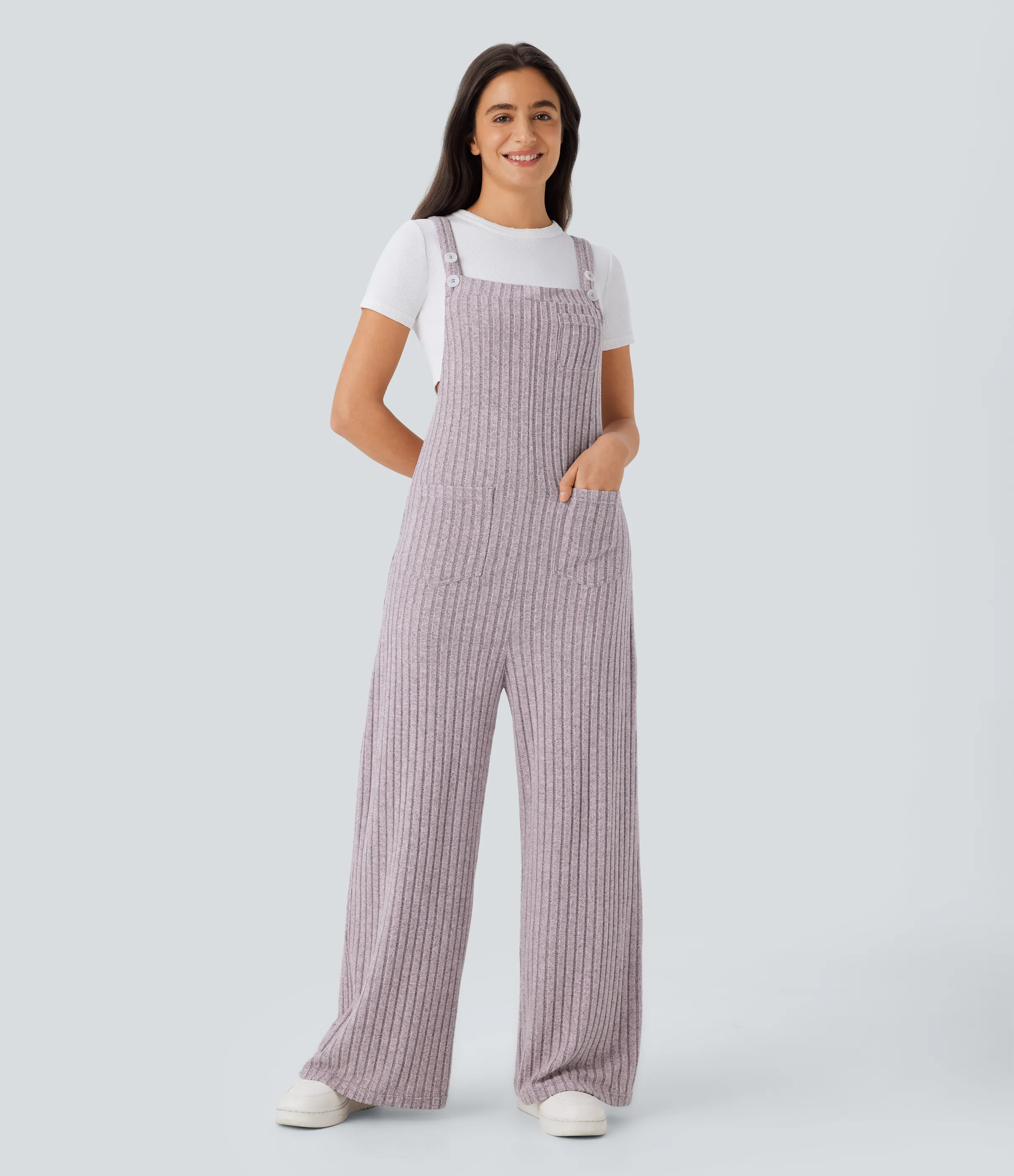 Halara Mono múltiple bolsillo botón tira ajustable acanalado - Light Pink Floral Yarn - XL(regular) sold by Halara