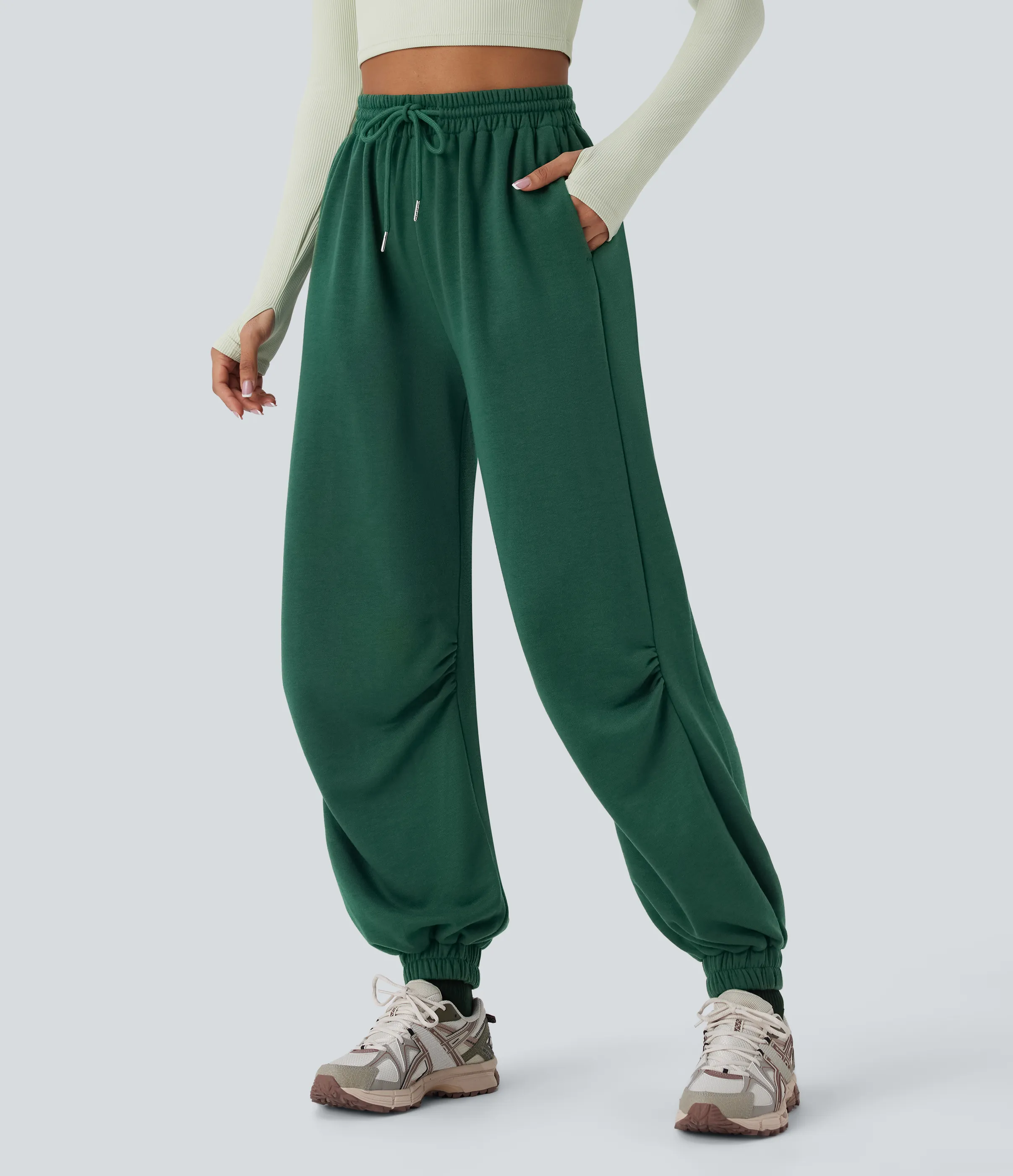 Halara Joggers tiro alto bolsillo lateral cordón ajustable - Posy Green - M(regular) sold by Halara product image thumbnail 4