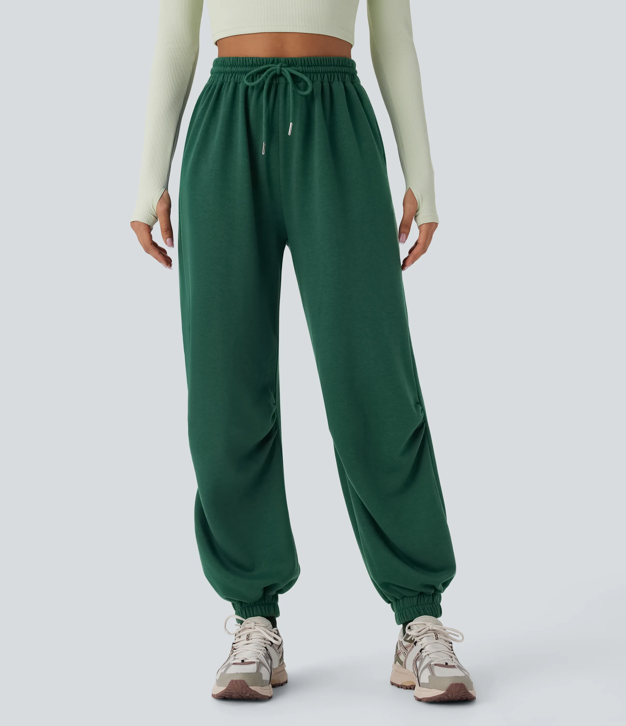 Halara Joggers tiro alto bolsillo lateral cordón ajustable - Posy Green - XL(regular) sold by Halara