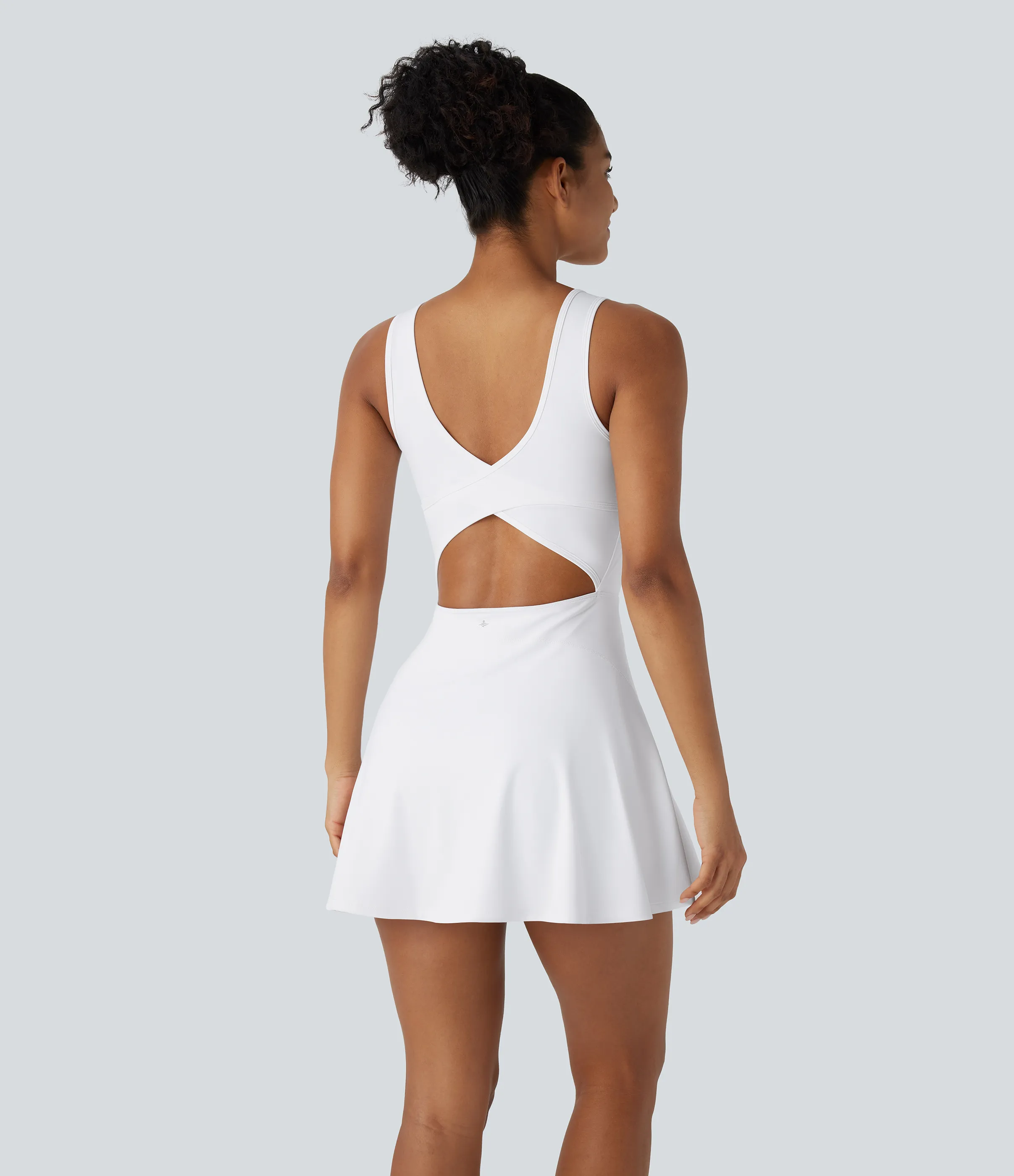 Halara Vestido mini Softlyzero™ Airy baile activo cuello U cruzado sin espalda bolsillo lateral 2 en 1 - White - S sold by Halara product image thumbnail 3