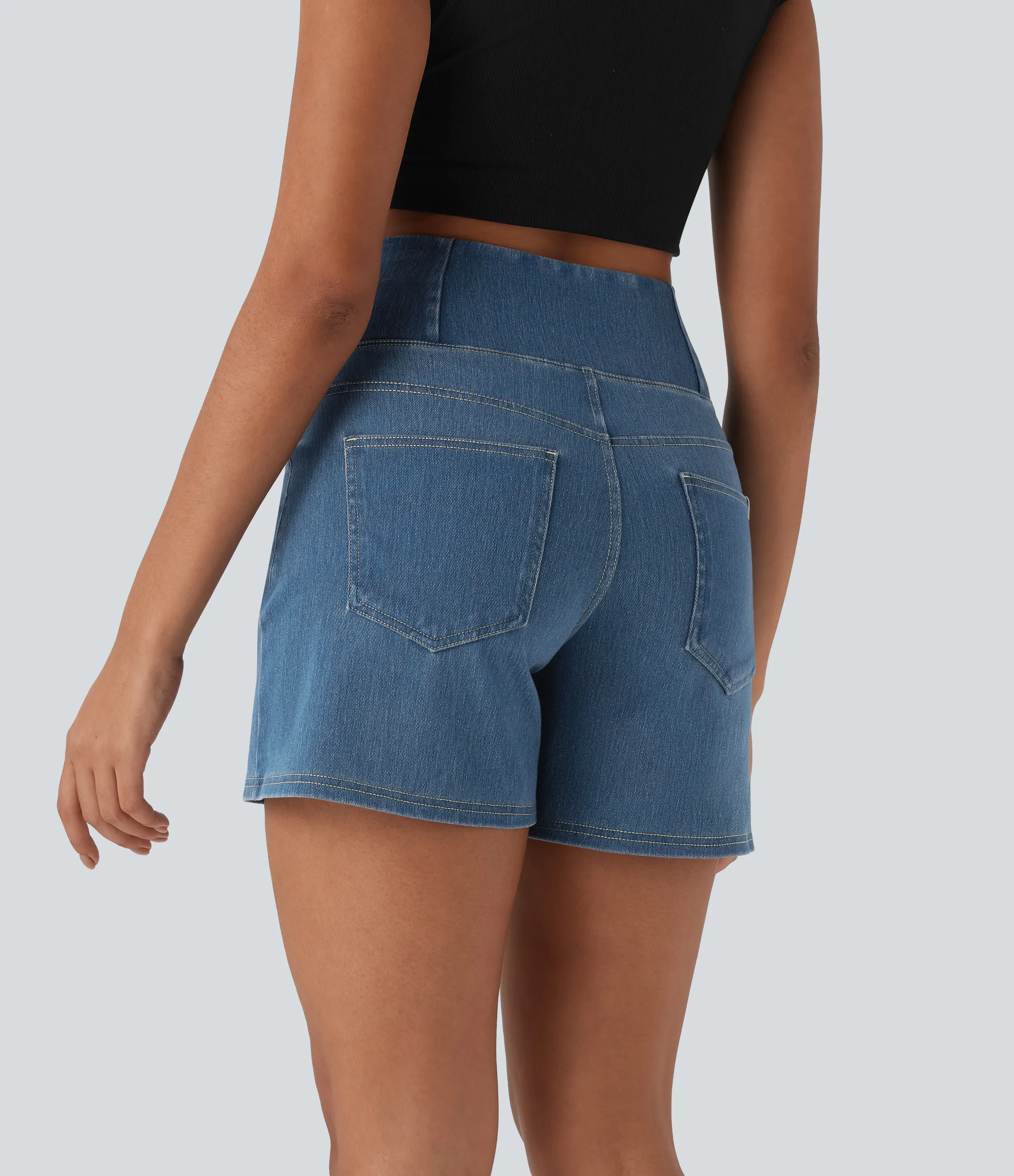 Halara Pantalón corto Halara Flex™ Denim mezclilla elástico lavado tiro alto múltiple bolsillo - Blue Surf Denim - XL(regular) sold by Halara product image thumbnail 3