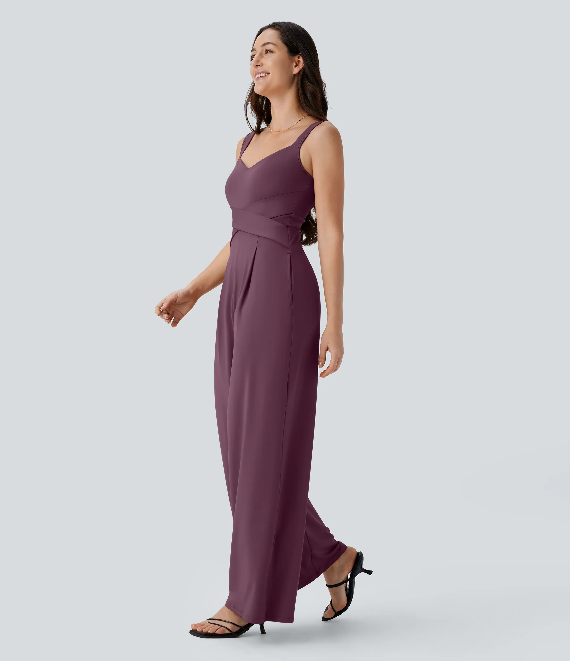 Halara Jumpsuit casual sin mangas con espalda en U y bolsillos - Plum Wine - M(regular) sold by Halara product image thumbnail 4
