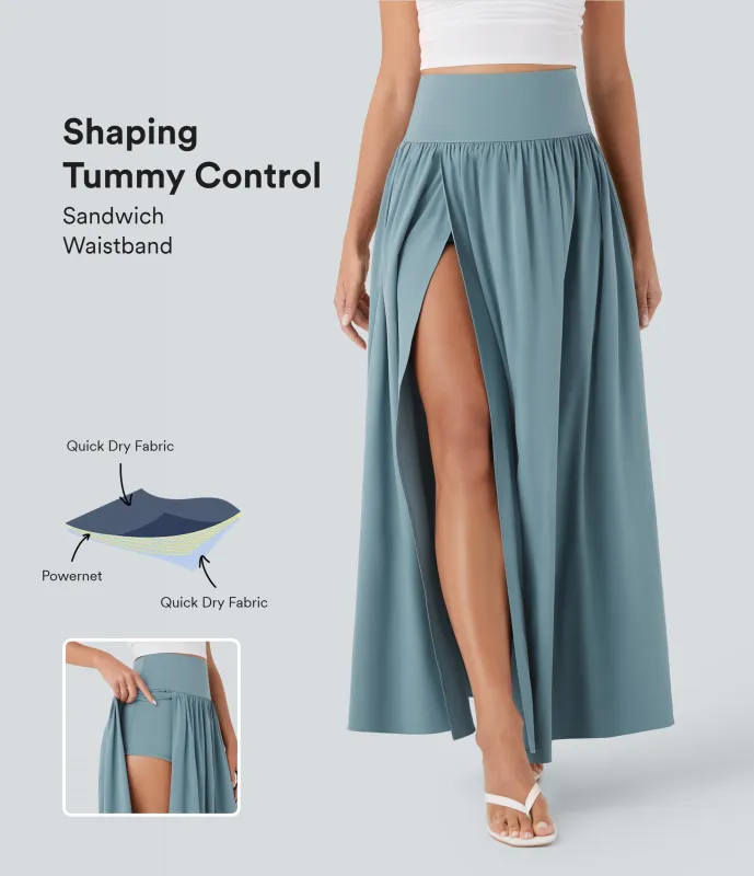 Halara Falda larga fluida 2 en 1 Breezeful™ de tiro alto moldeador de abdomen con secado rápido - Stone Blue - S(regular) sold by Halara