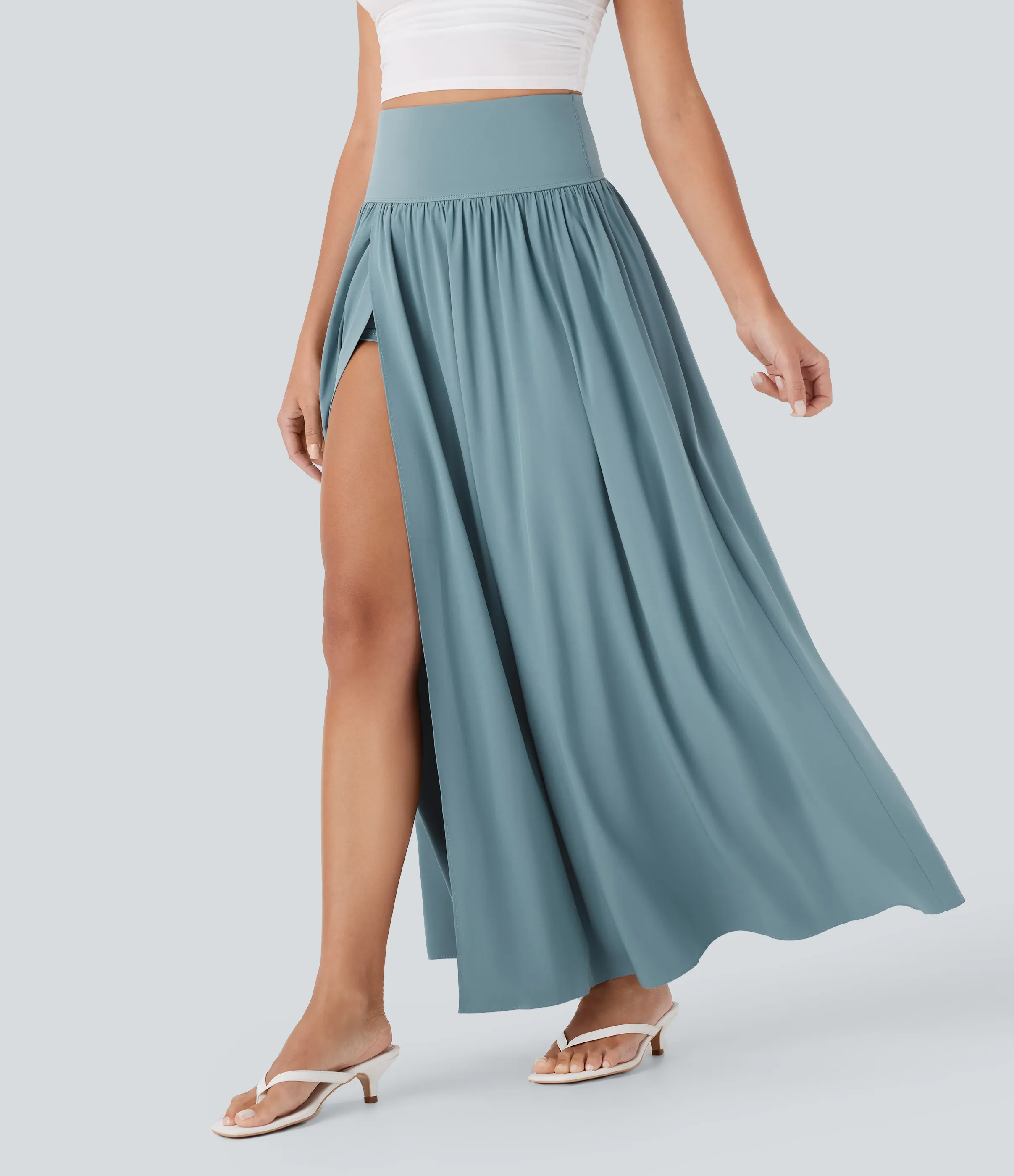 Halara Falda larga fluida 2 en 1 Breezeful™ de tiro alto moldeador de abdomen con secado rápido - Stone Blue - S(regular) sold by Halara product image thumbnail 4