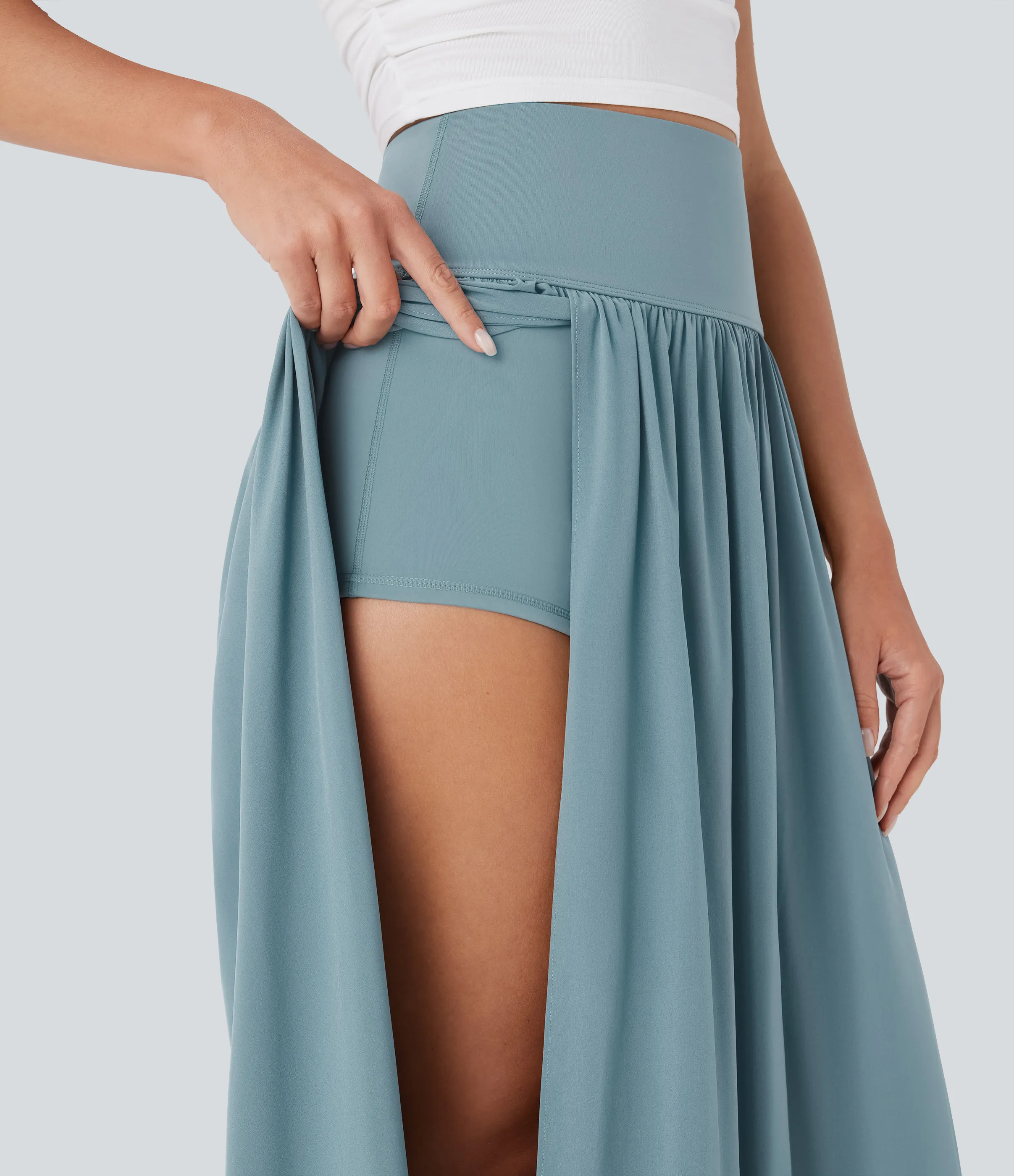 Halara Falda larga fluida 2 en 1 Breezeful™ de tiro alto moldeador de abdomen con secado rápido - Stone Blue - S(regular) sold by Halara product image thumbnail 5