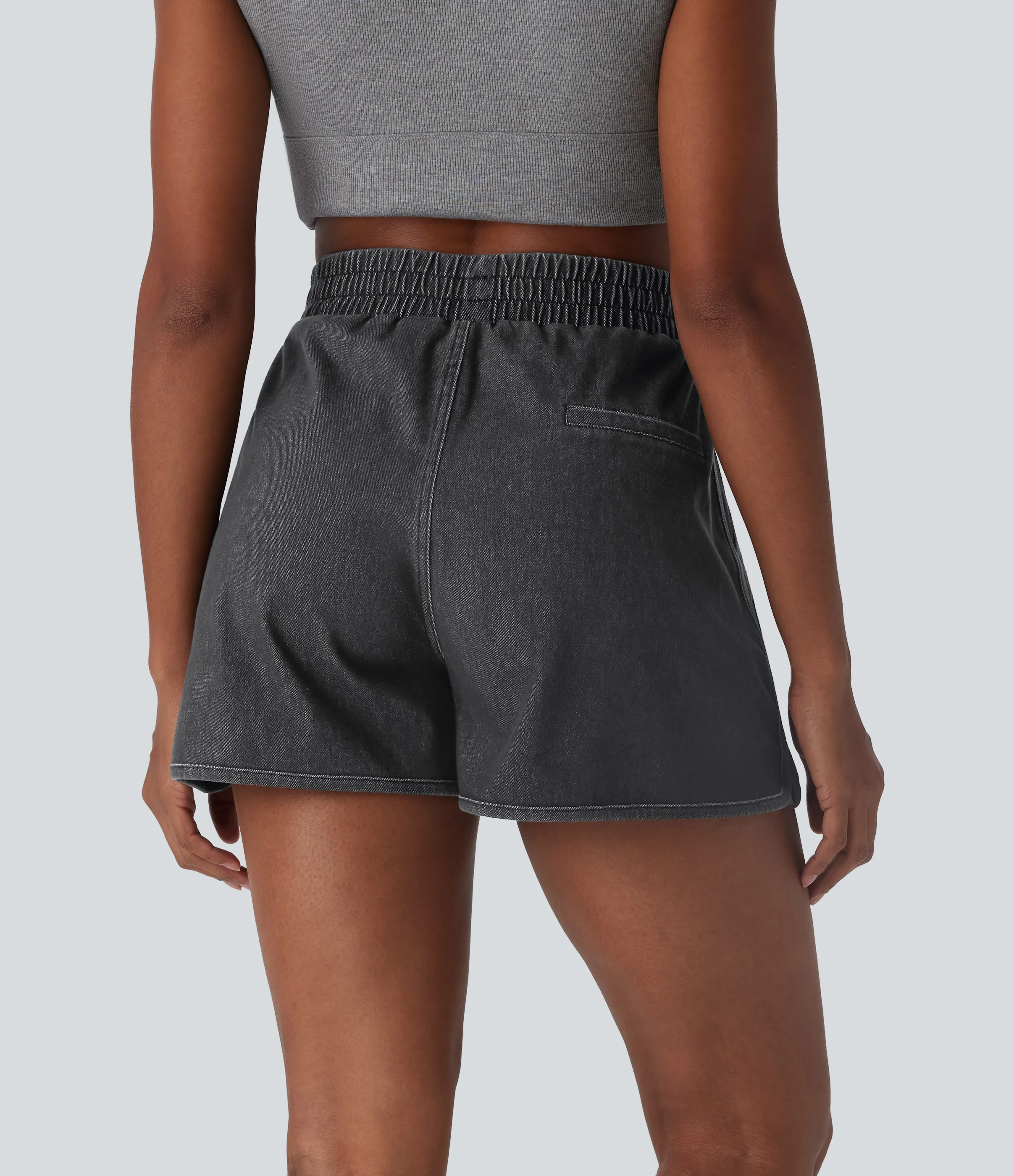 Halara Shorts Halara Flex™ Denim mezclilla elástico de tiro alto desgastados de tacto fresco con dobladillo y bolsillos - Phantom Denim - XS(regular) sold by Halara product image thumbnail 3