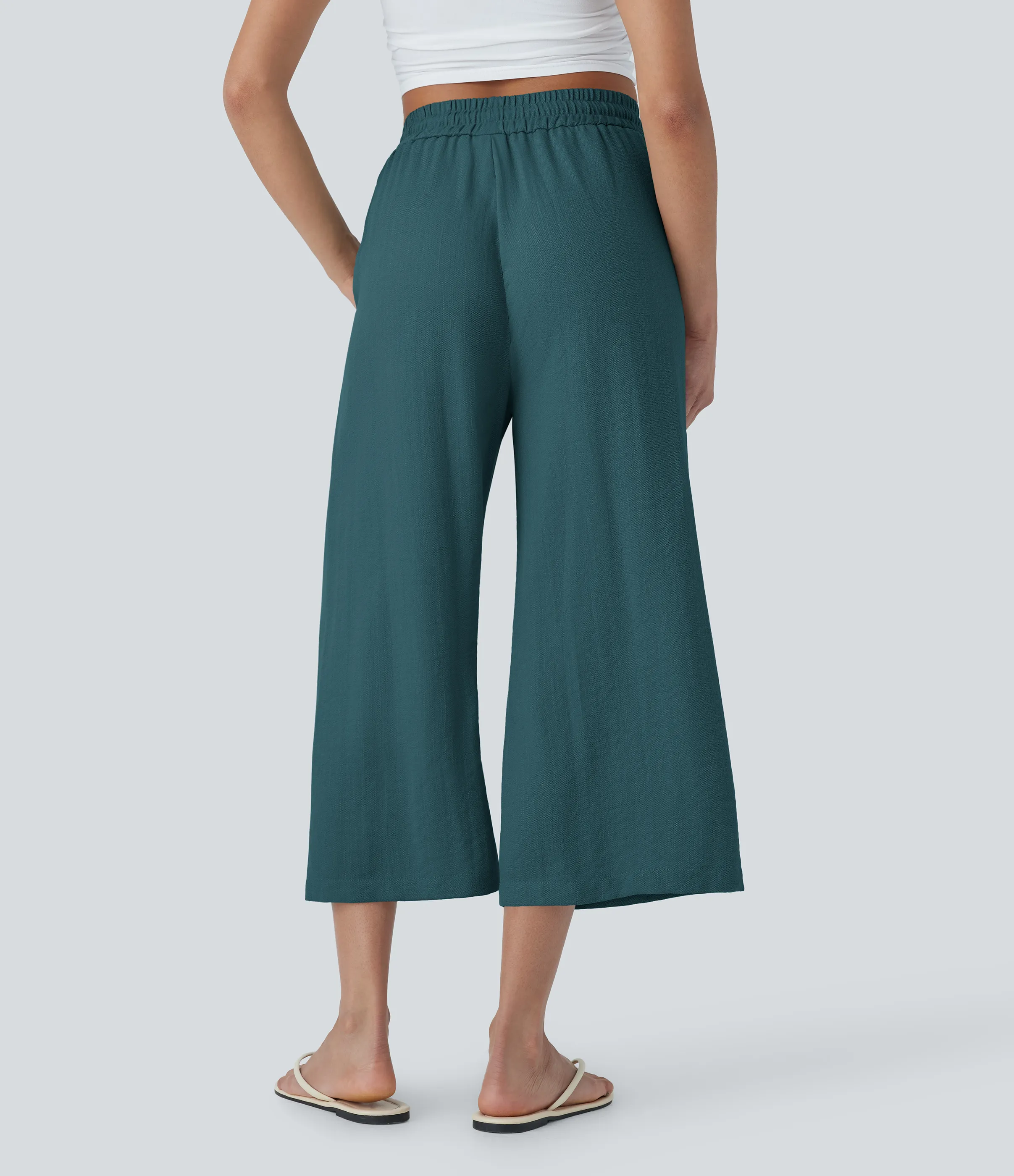 Halara Pantalón lino tiro alto cordón ajustable pierna ancha bolsillo lateral - Atlantic Deep - S(regular) sold by Halara product image thumbnail 3