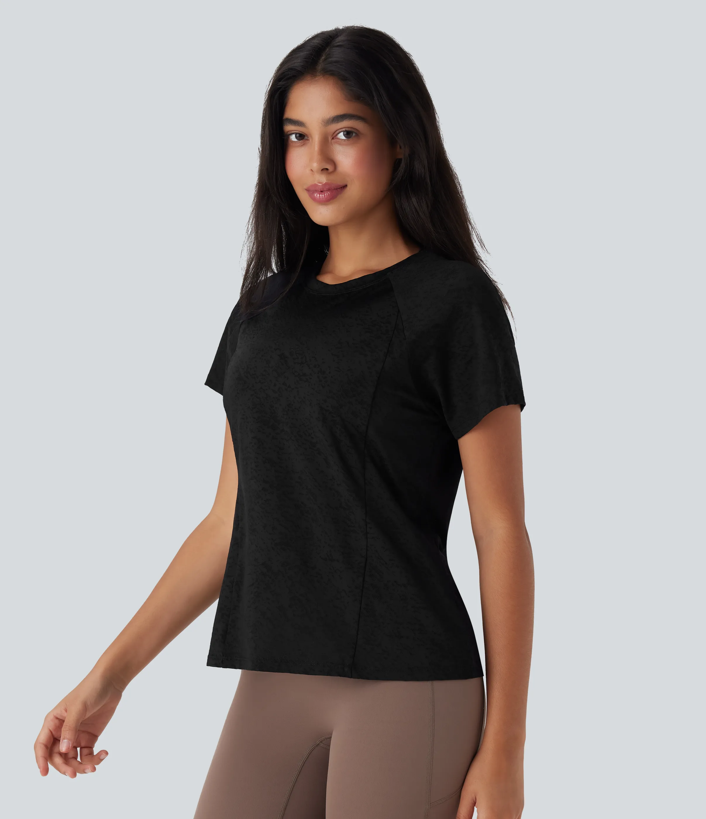 Halara Top deportivo de yoga con mangas raglán y cuello redondo de jacquard - Black - S sold by Halara product image thumbnail 4