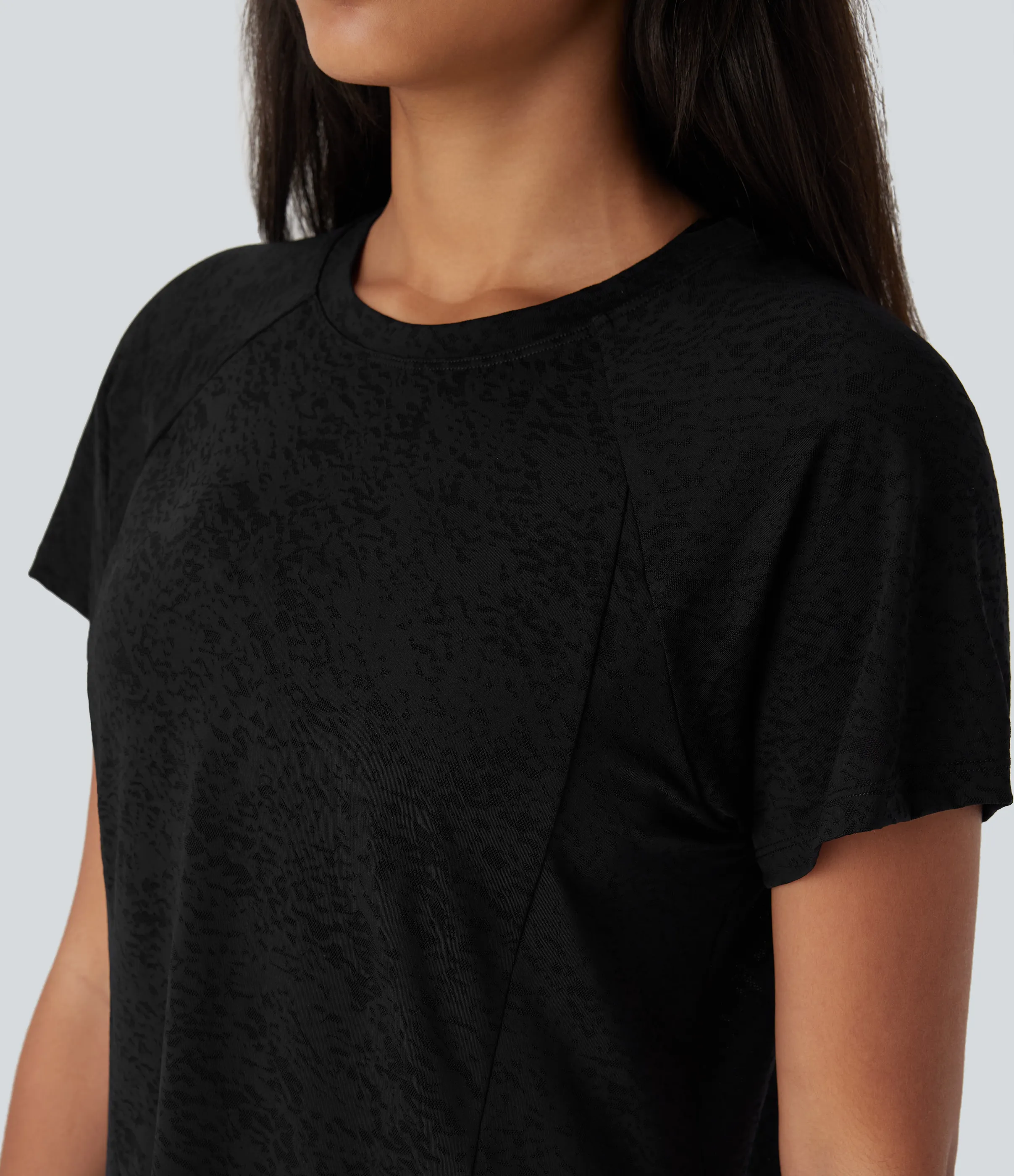 Halara Top deportivo de yoga con mangas raglán y cuello redondo de jacquard - Black - S sold by Halara product image thumbnail 5