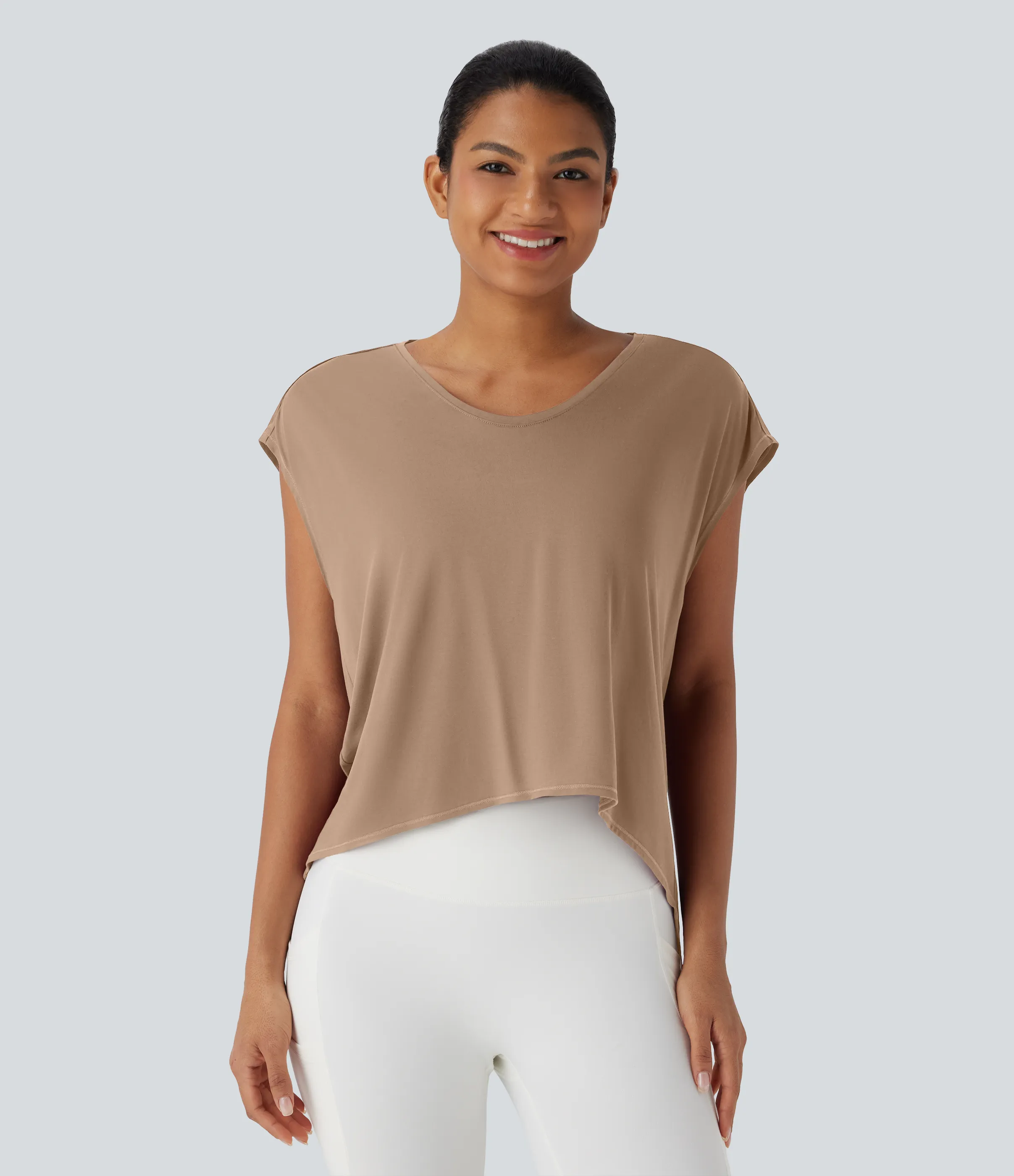 Halara Top deportivo para running asimétrico con espalda cruzada y dobladillo asimétrico - Praline - XL sold by Halara product image thumbnail 3