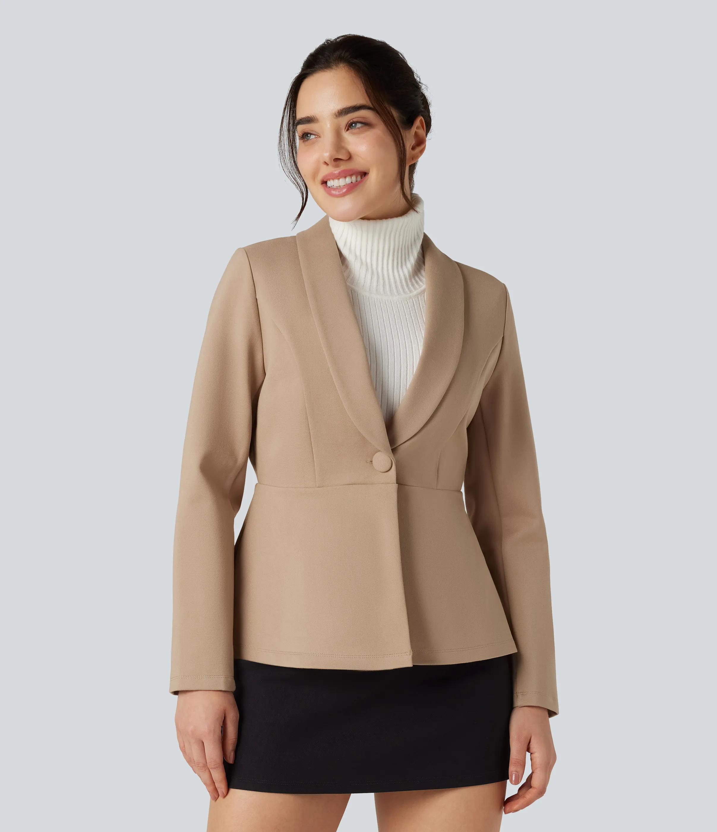 Halara Blazer de oficina de manga larga con cuello tipo chal - Hazelnut - XS sold by Halara product image thumbnail 2