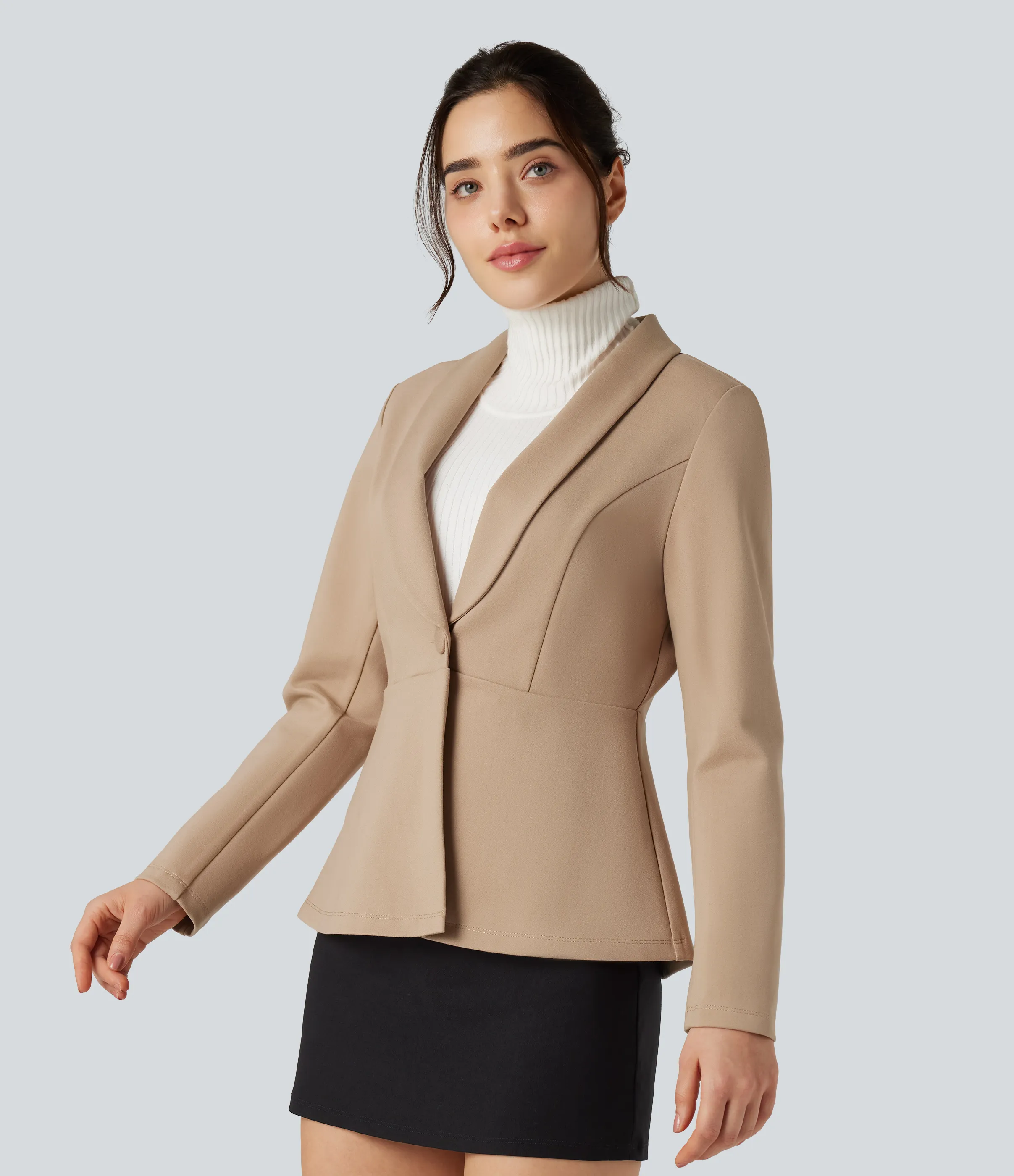 Halara Blazer de oficina de manga larga con cuello tipo chal - Hazelnut - XS sold by Halara product image thumbnail 4