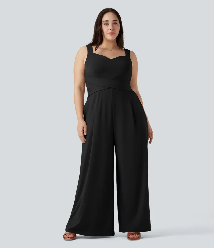 Halara Jumpsuit casual sin mangas con espalda en U y bolsillos en talla grande - Black - 3X(regular) made by Halara