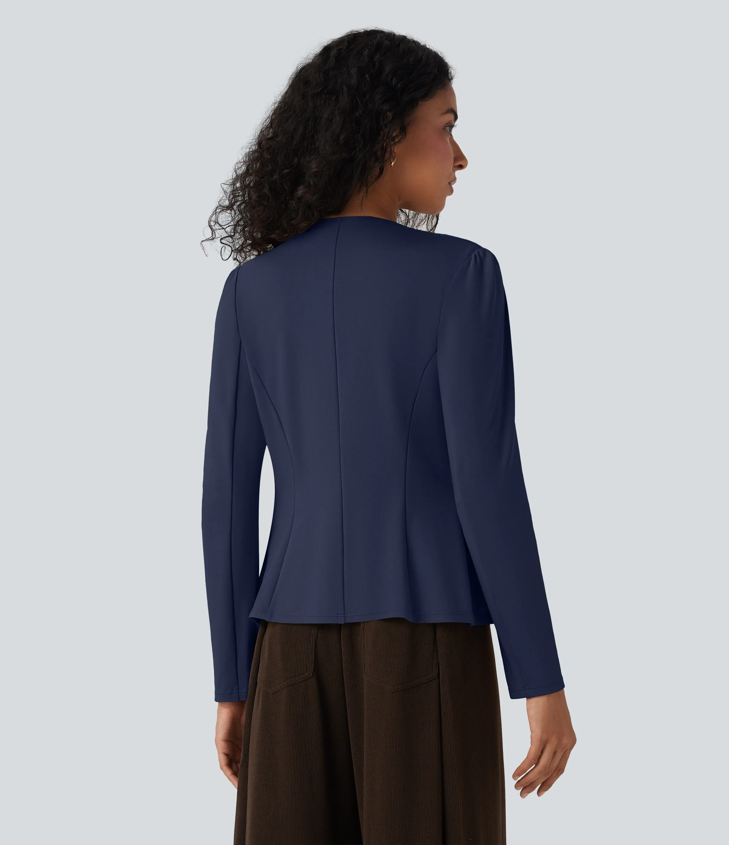 Halara Blazer con cuello redondo y cierre de gancho con ojal - Assad Dark Blue - S sold by Halara product image thumbnail 3