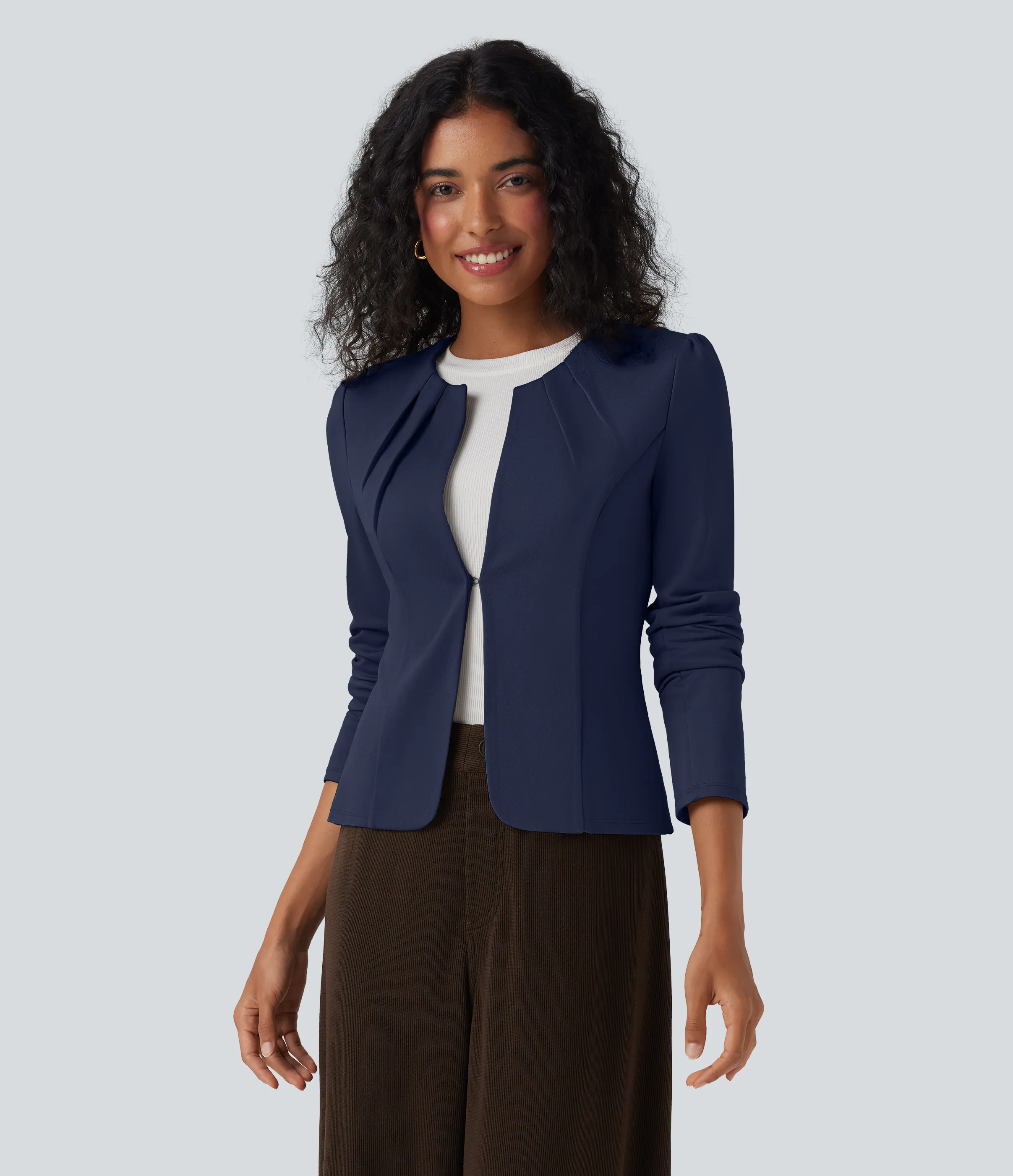 Halara Blazer con cuello redondo y cierre de gancho con ojal - Assad Dark Blue - S sold by Halara product image thumbnail 4