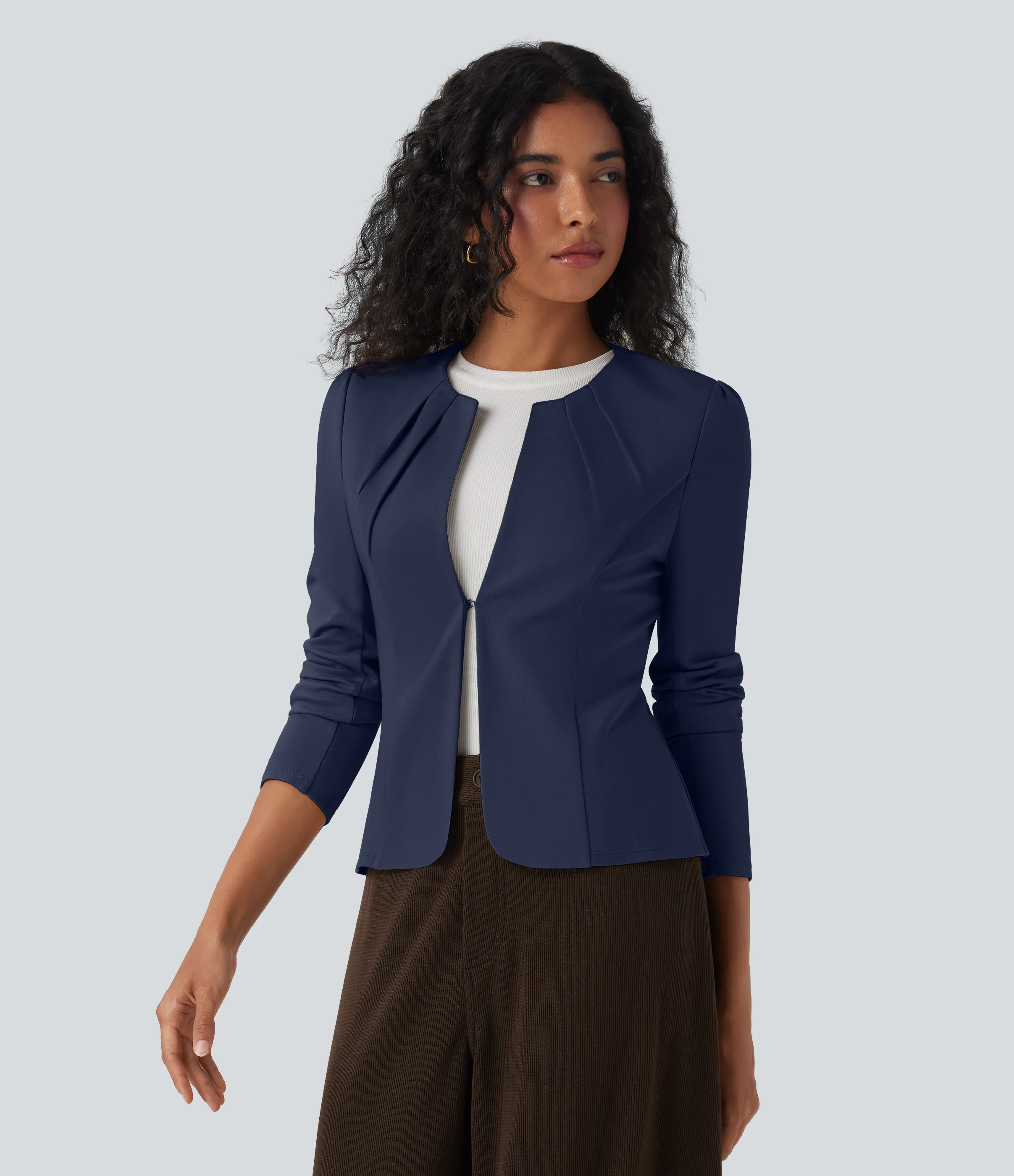 Halara Blazer con cuello redondo y cierre de gancho con ojal - Assad Dark Blue - S sold by Halara product image thumbnail 5