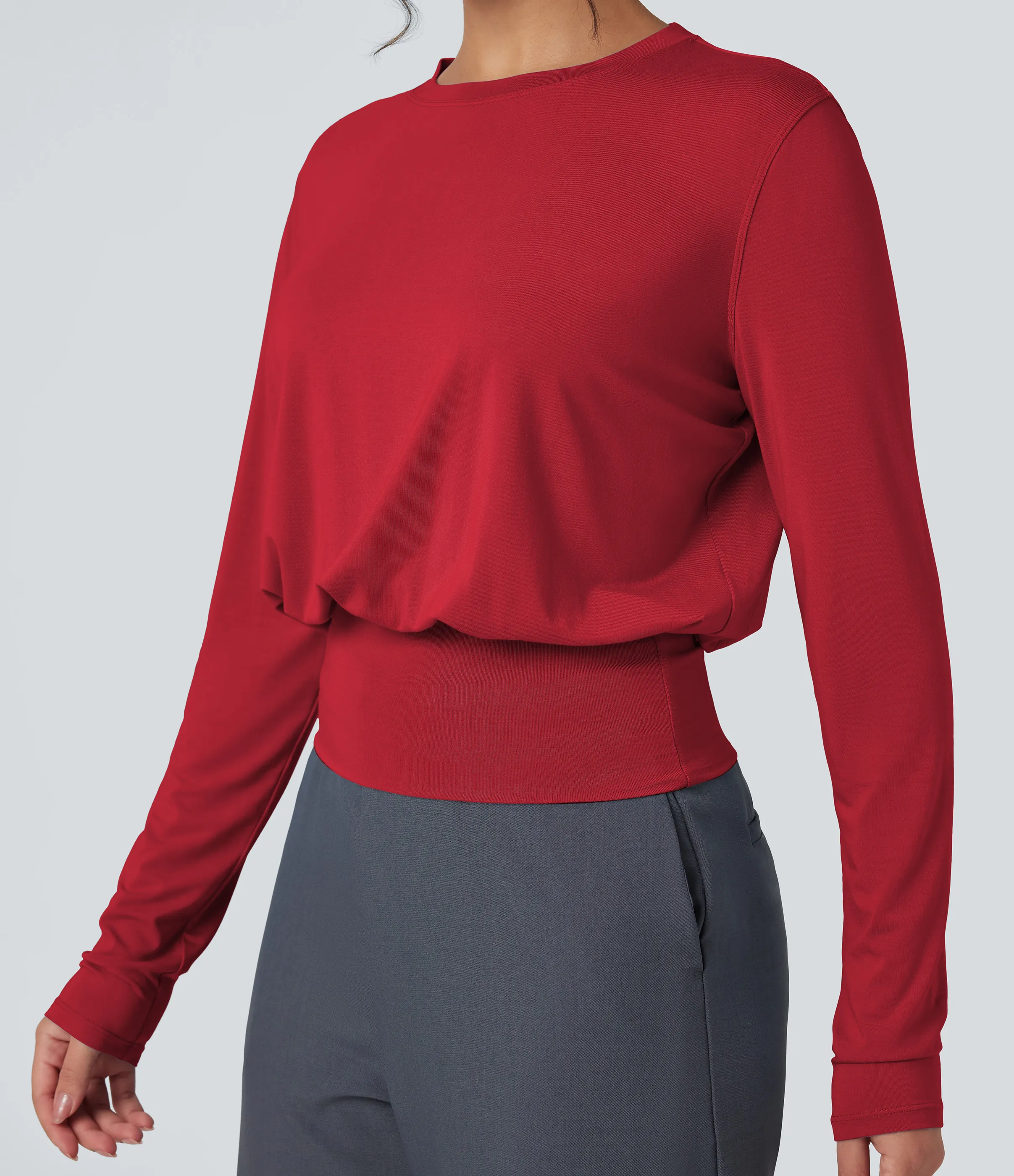 Halara Camiseta de oficina de manga larga y cuello redondo - Haute Red - M sold by Halara product image thumbnail 5