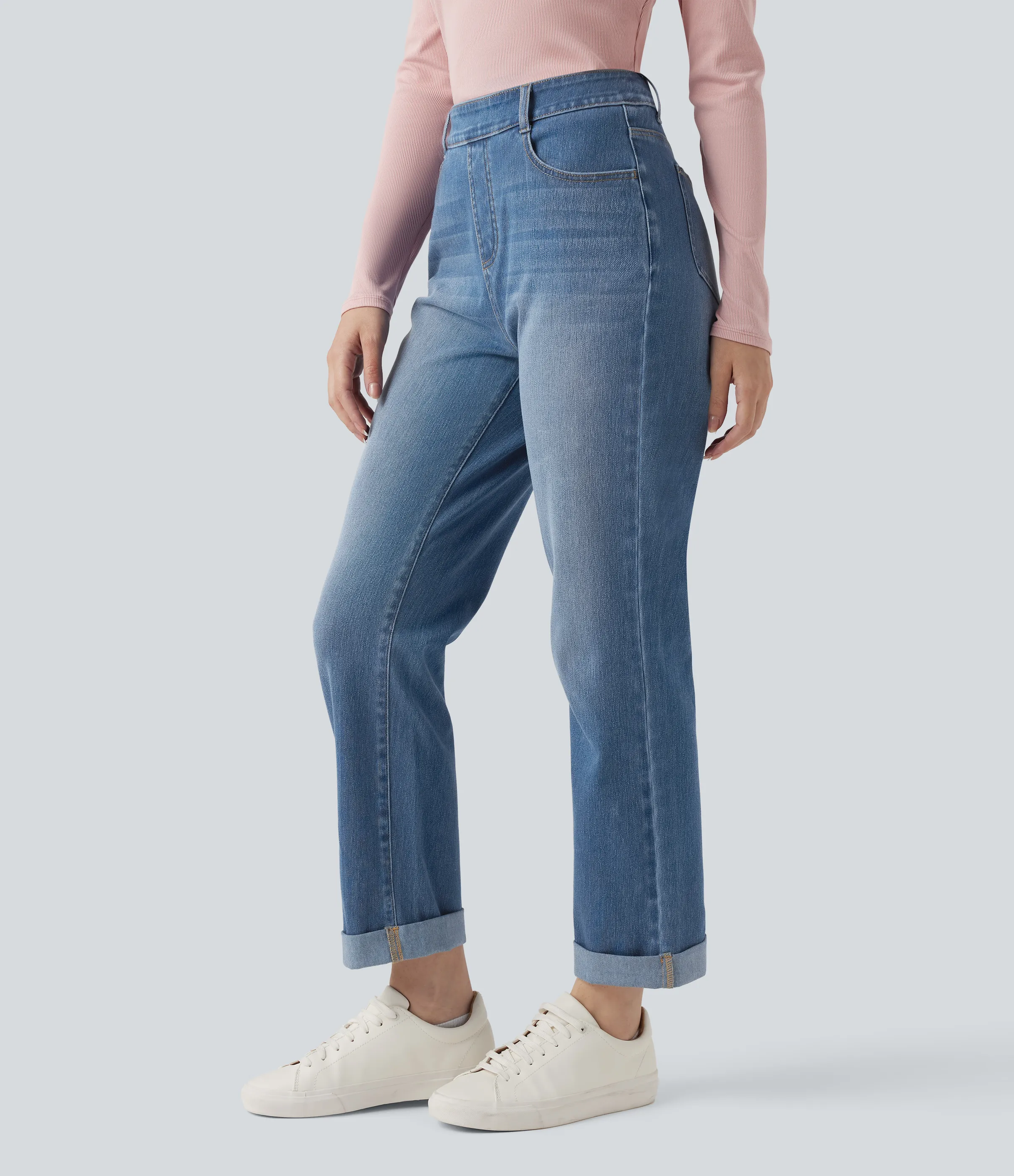 Halara Jeans ajustados casuales Halara Flex™ de tiro alto con dobladillo enrollado y bolsillos - Blue Jasper Denim - S(regular) sold by Halara product image thumbnail 4