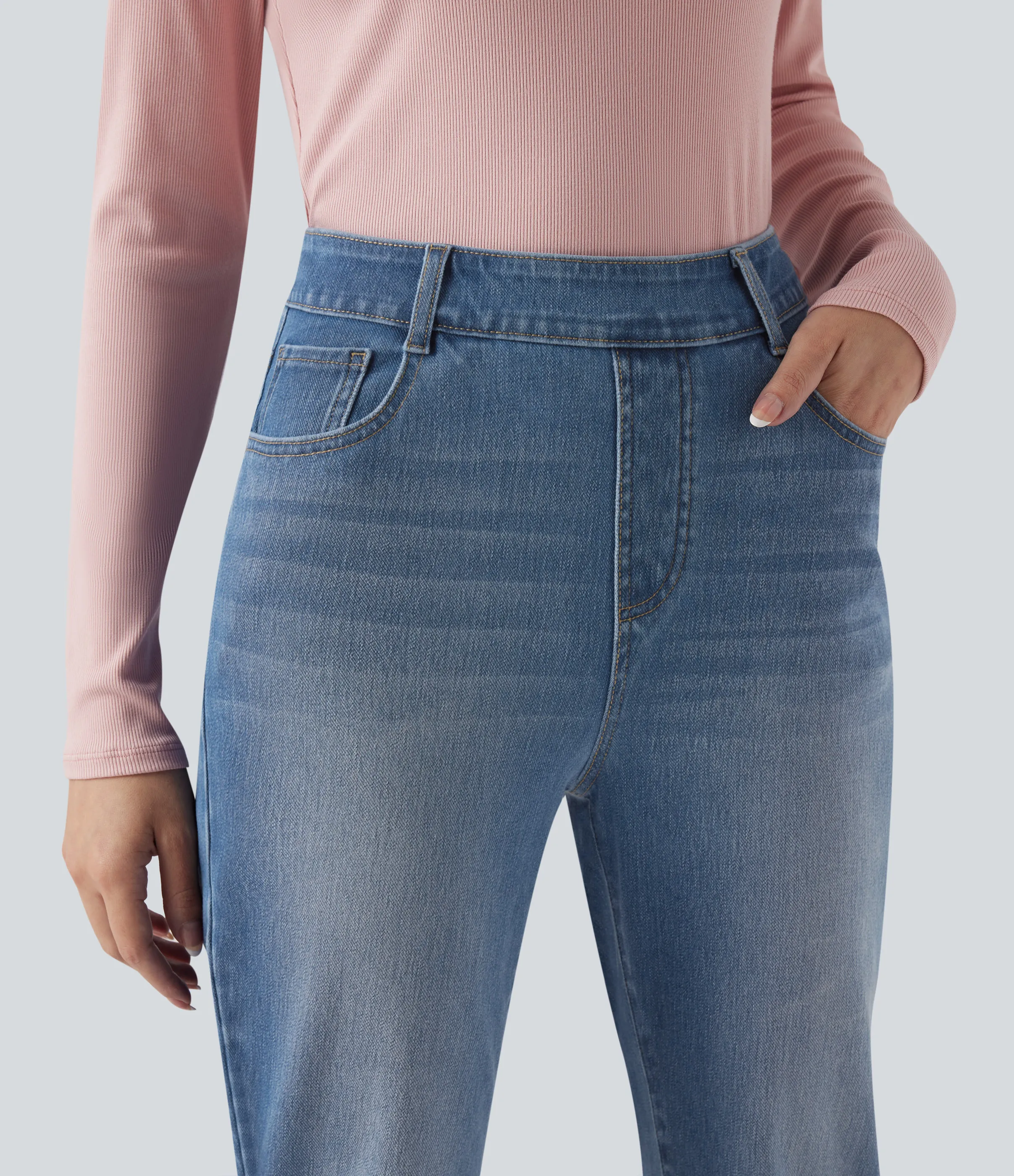 Halara Jeans ajustados casuales Halara Flex™ de tiro alto con dobladillo enrollado y bolsillos - Blue Jasper Denim - S(regular) sold by Halara product image thumbnail 5