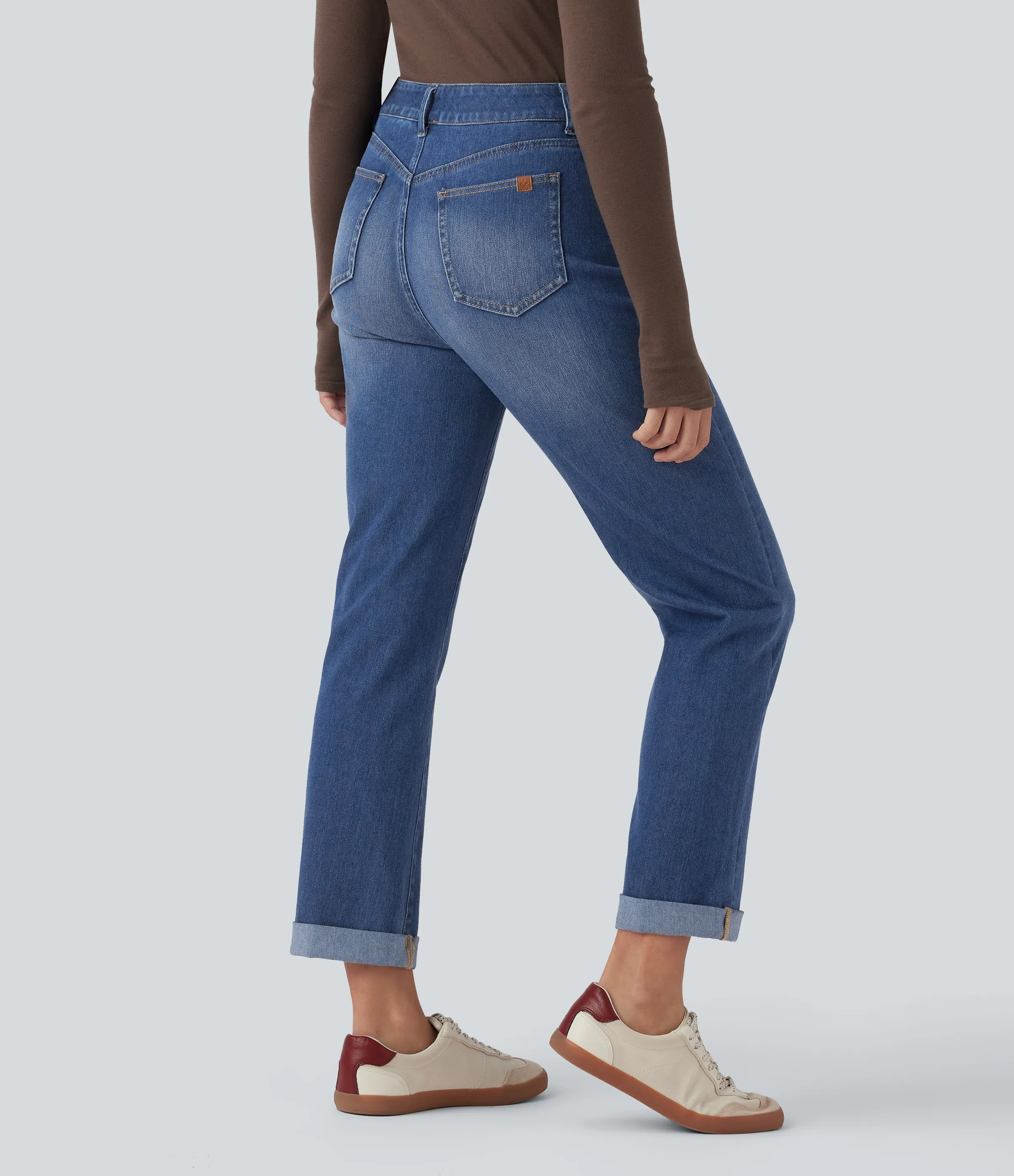 Halara Jeans ajustados casuales Halara Flex™ de tiro alto con dobladillo enrollado y bolsillos - Tide Blue Denim - M(regular) sold by Halara product image thumbnail 3