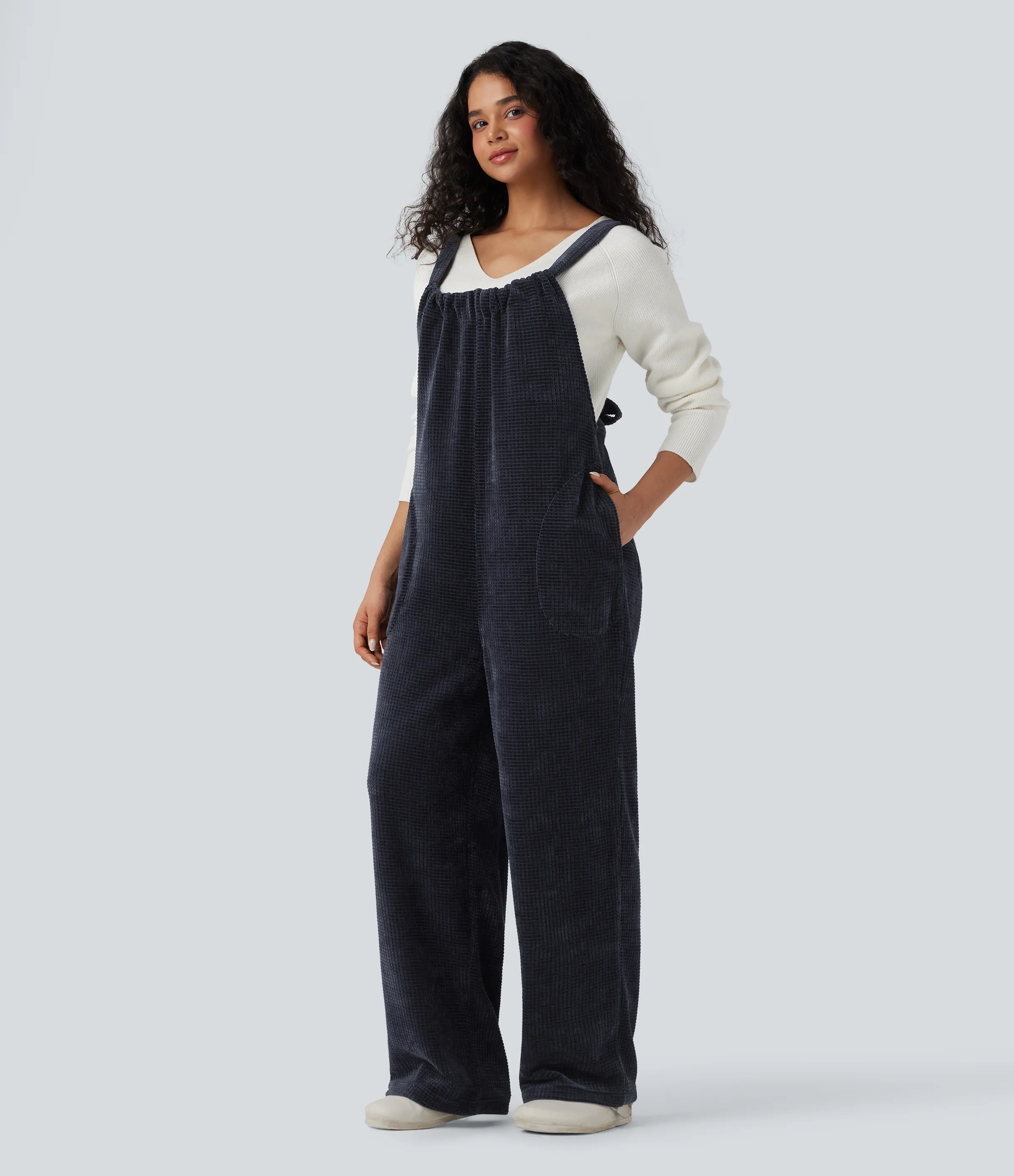 Halara Jumpsuit casual de chenilla con lazo en la espalda y bolsillos - Sky Captain - S(regular) sold by Halara product image thumbnail 4