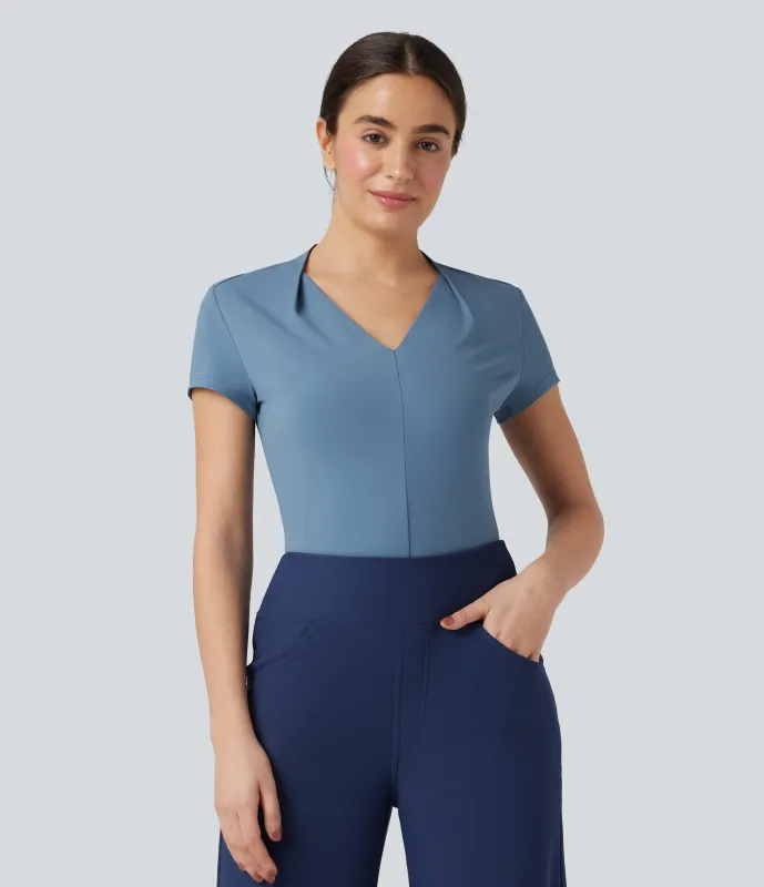 Halara Blusa de oficina de manga corta con cuello en V - Blue Heaven - L sold by Halara