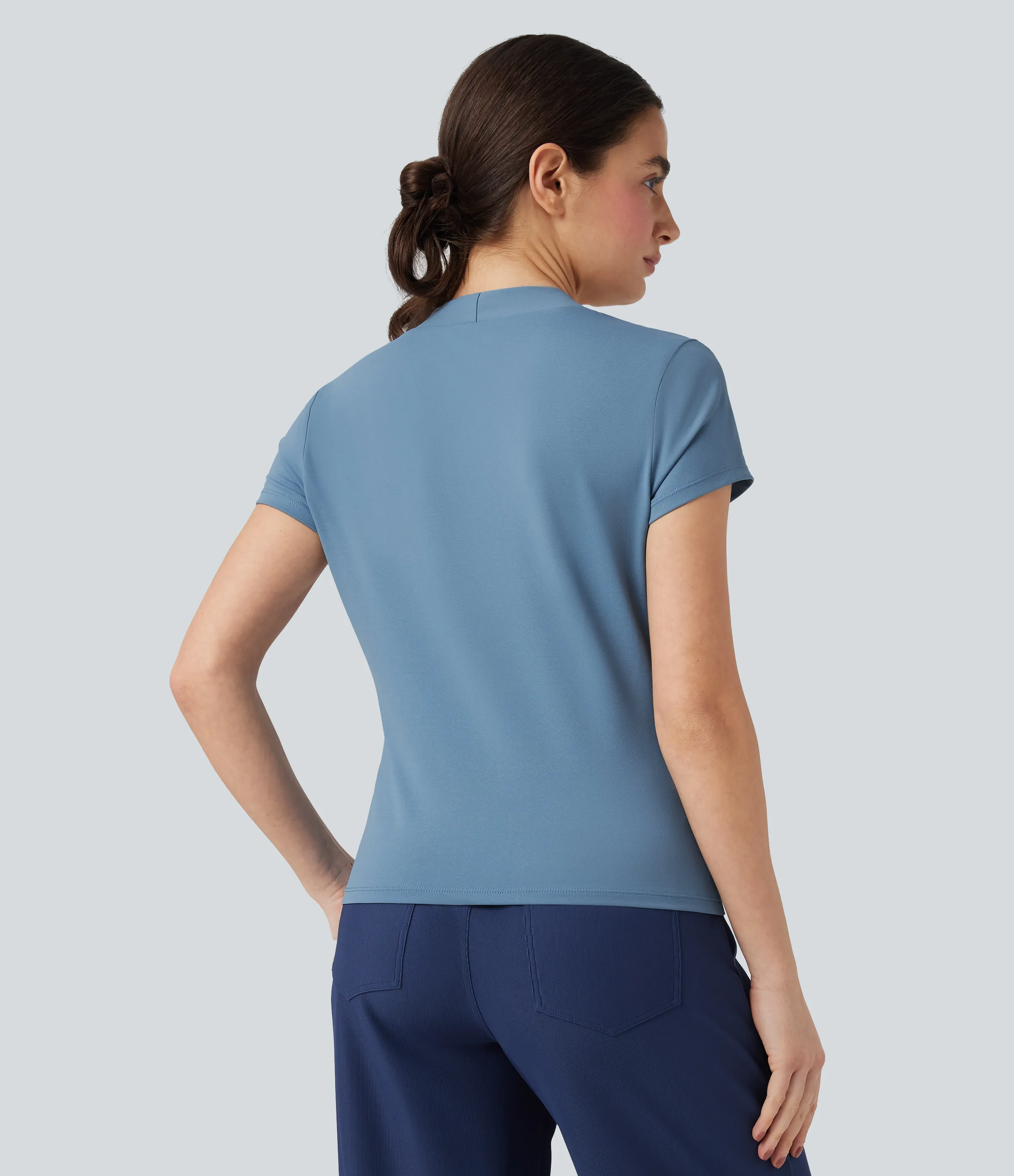 Halara Blusa de oficina de manga corta con cuello en V - Blue Heaven - L sold by Halara product image thumbnail 3