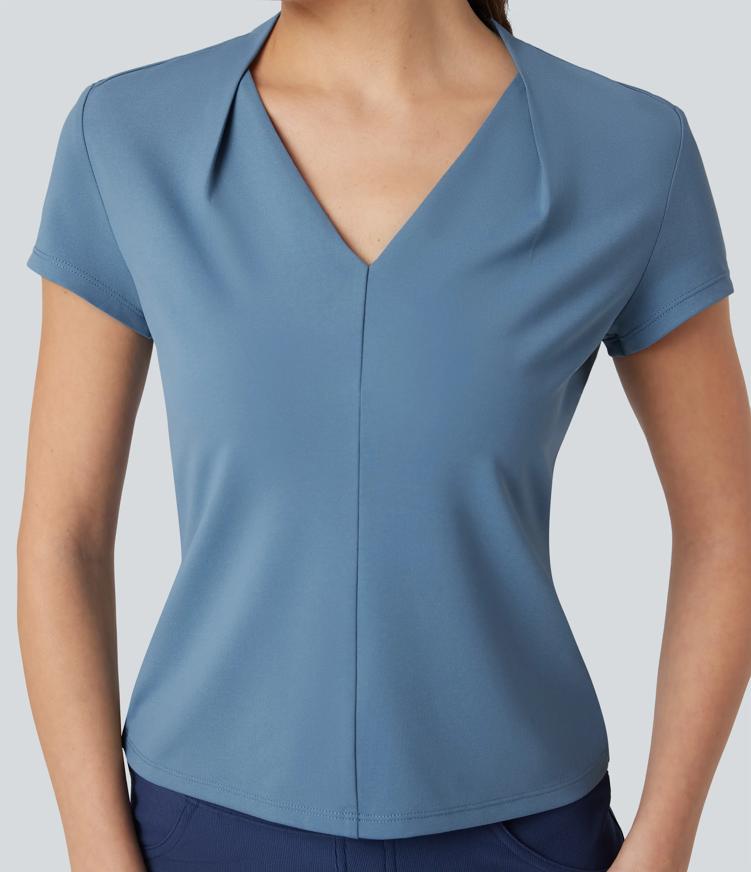 Halara Blusa de oficina de manga corta con cuello en V - Blue Heaven - L sold by Halara product image thumbnail 5