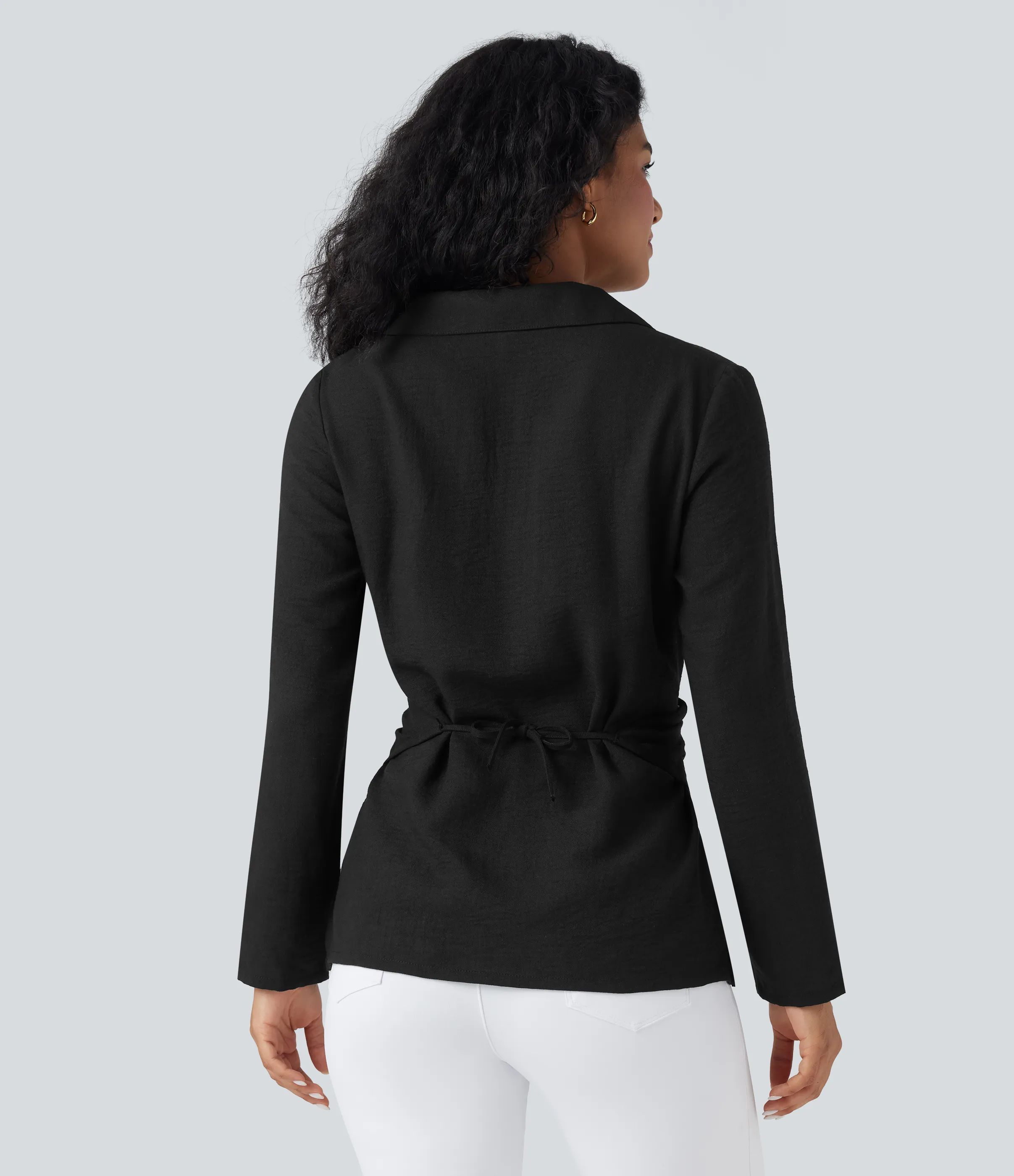 Halara Camisa de oficina cruzada de manga larga con lazo en la espalda - Black - XS sold by Halara product image thumbnail 4