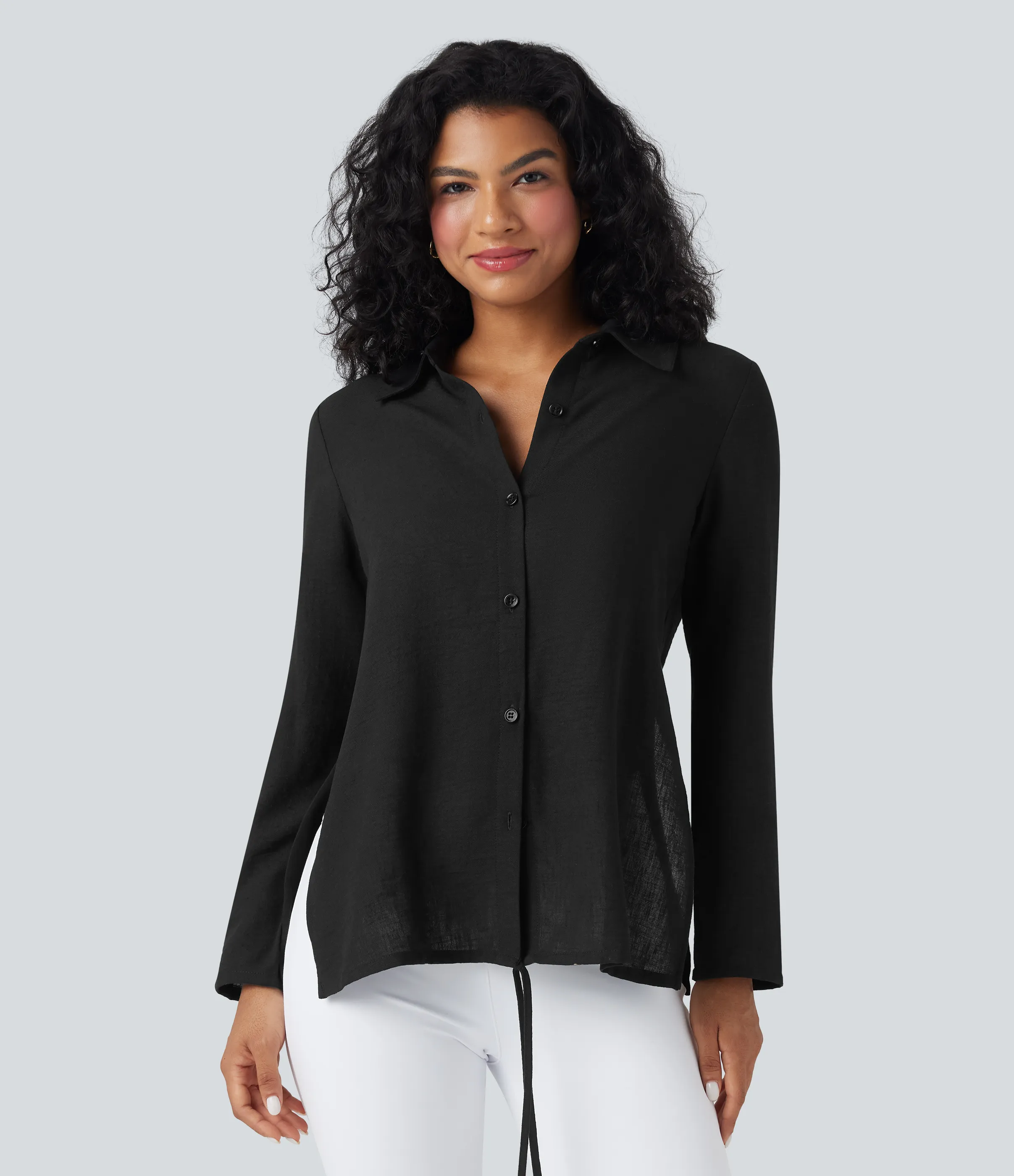 Halara Camisa de oficina cruzada de manga larga con lazo en la espalda - Black - XS sold by Halara product image thumbnail 5