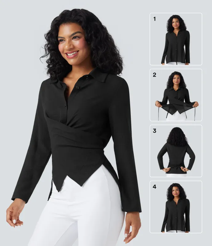 Halara Camisa de oficina cruzada de manga larga con lazo en la espalda - Black - XL sold by Halara