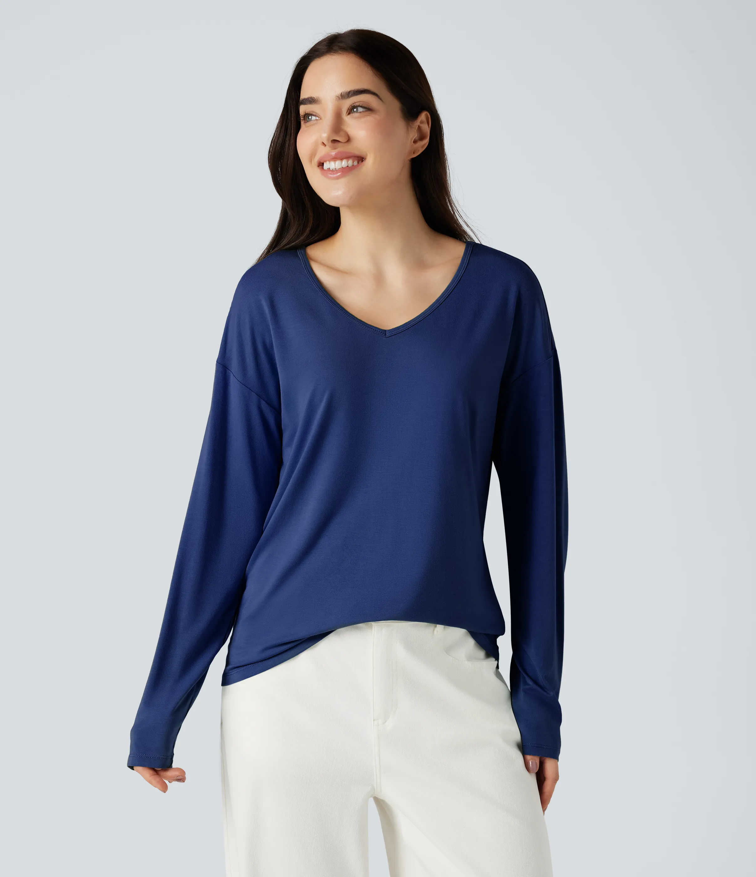 Halara Top casual de manga larga con cuello en V - Sodalite Blue - XS sold by Halara product image thumbnail 2