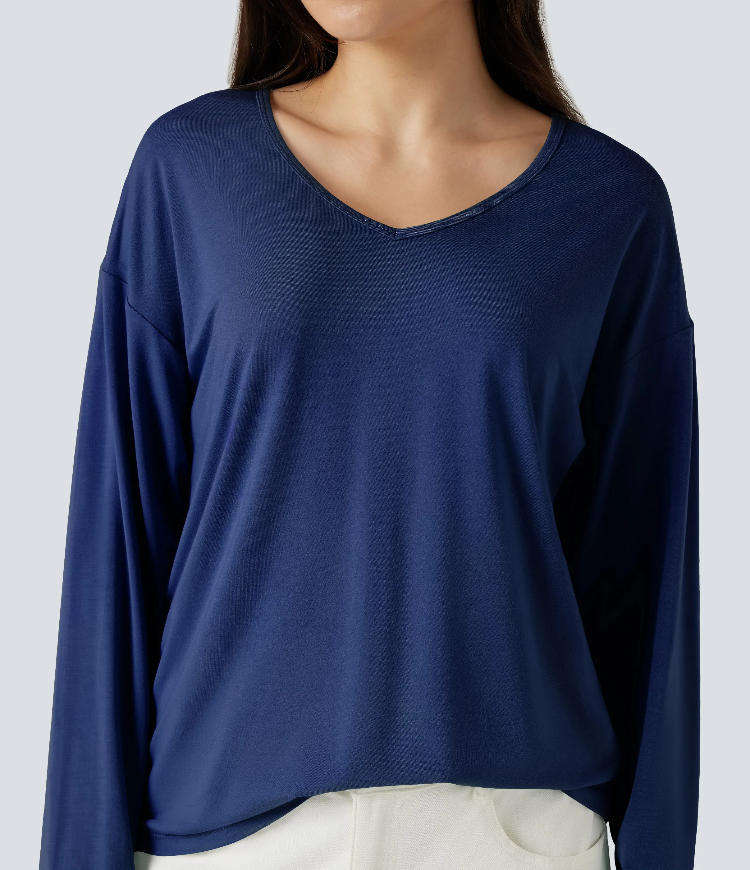 Halara Top casual de manga larga con cuello en V - Sodalite Blue - XS sold by Halara product image thumbnail 5
