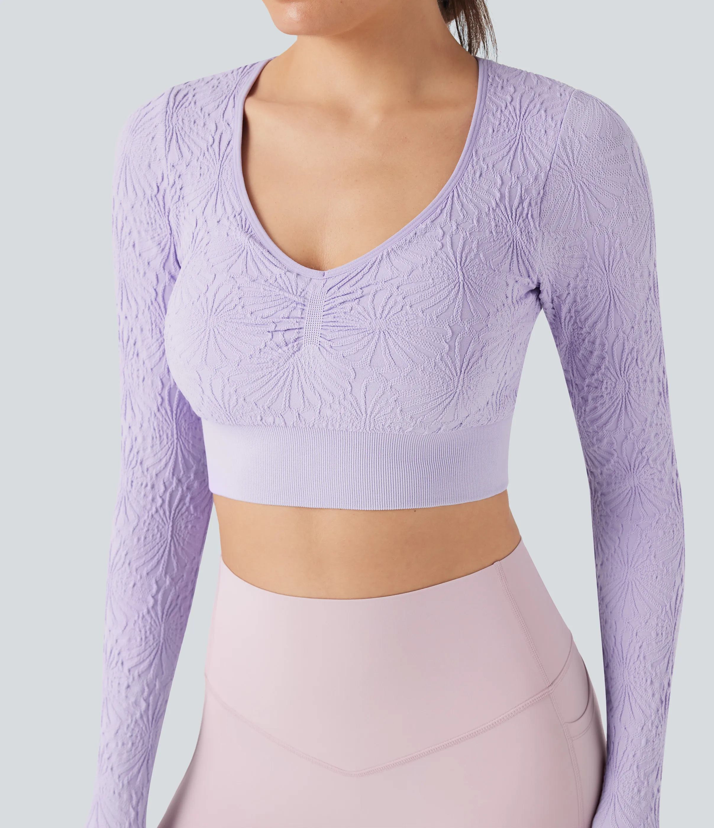 Halara Top deportivo de yoga ajustado de manga larga con diseño de jacquard sin costuras - Orchid Petal - XL sold by Halara product image thumbnail 2