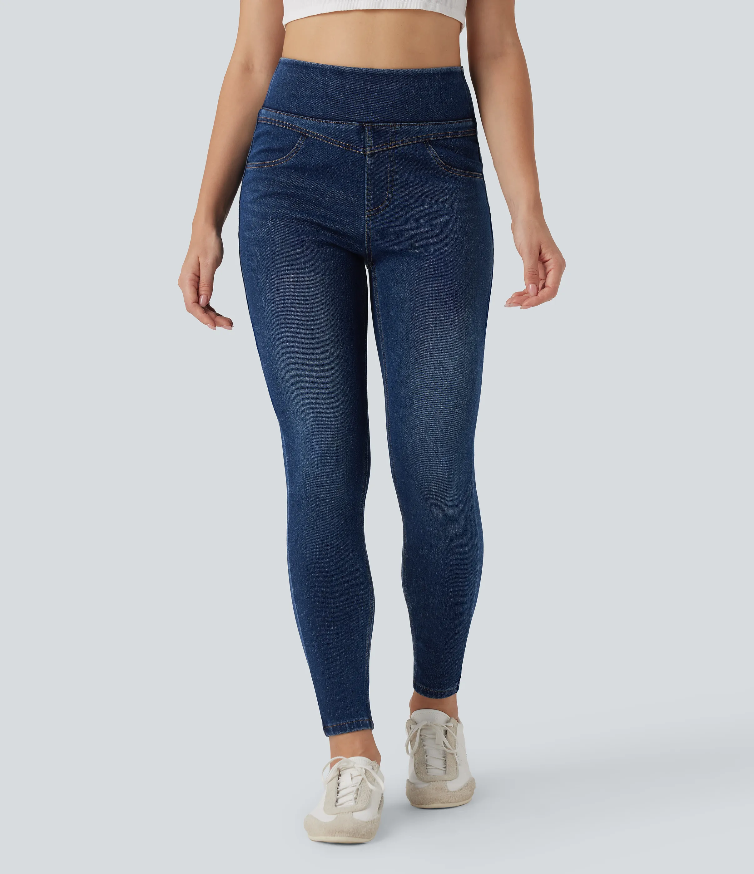 Halara Leggings casuales ajustados de mezclilla Halara Flex™ de tiro alto con control de abdomen y bolsillos de 7/8 - Pageant Blue Denim - S(regular) sold by Halara product image thumbnail 4