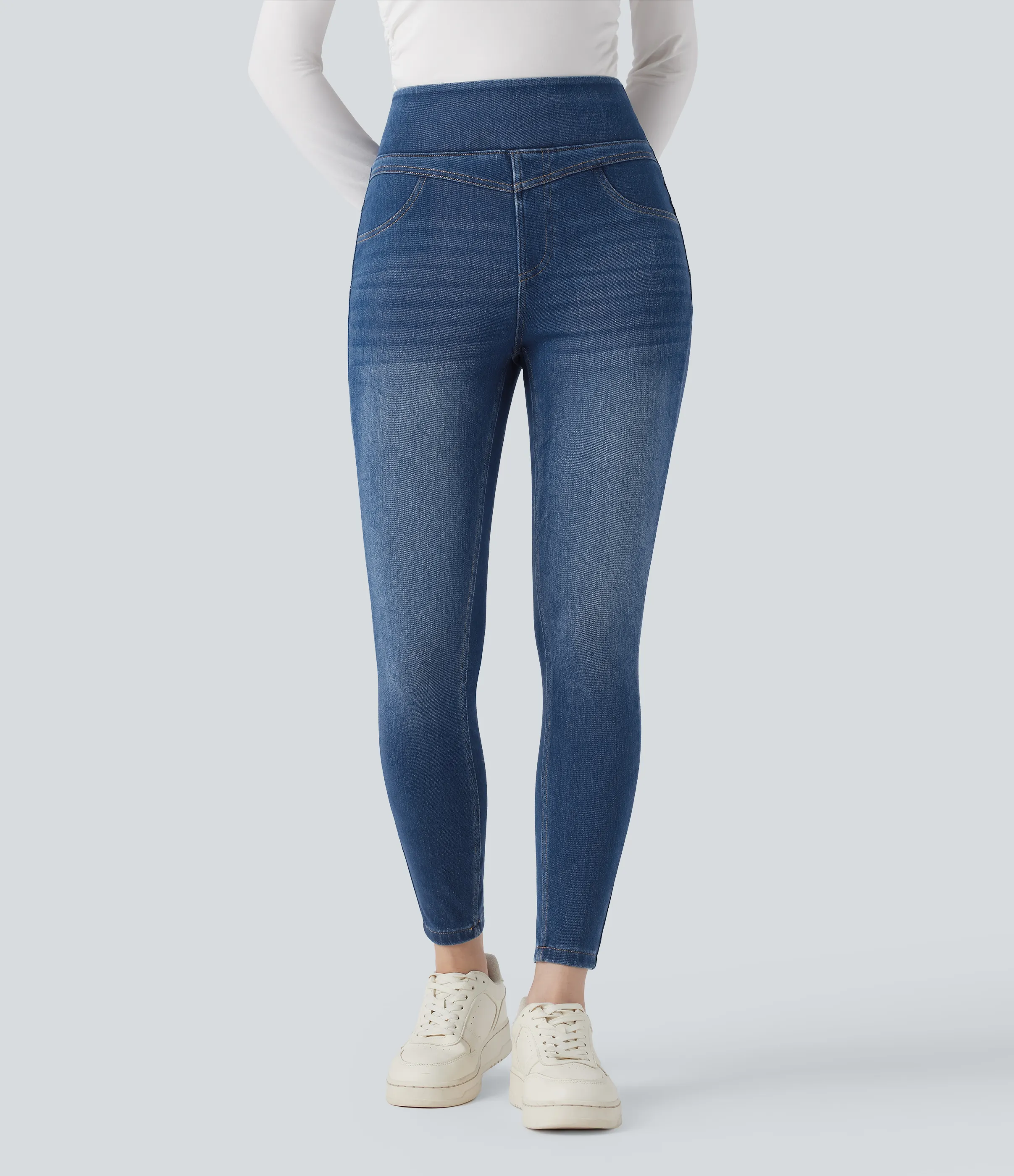 Halara Leggings casuales ajustados de mezclilla Halara Flex™ de tiro alto con control de abdomen y bolsillos de 7/8 - Estate Blue Denim - L(regular) sold by Halara product image thumbnail 4