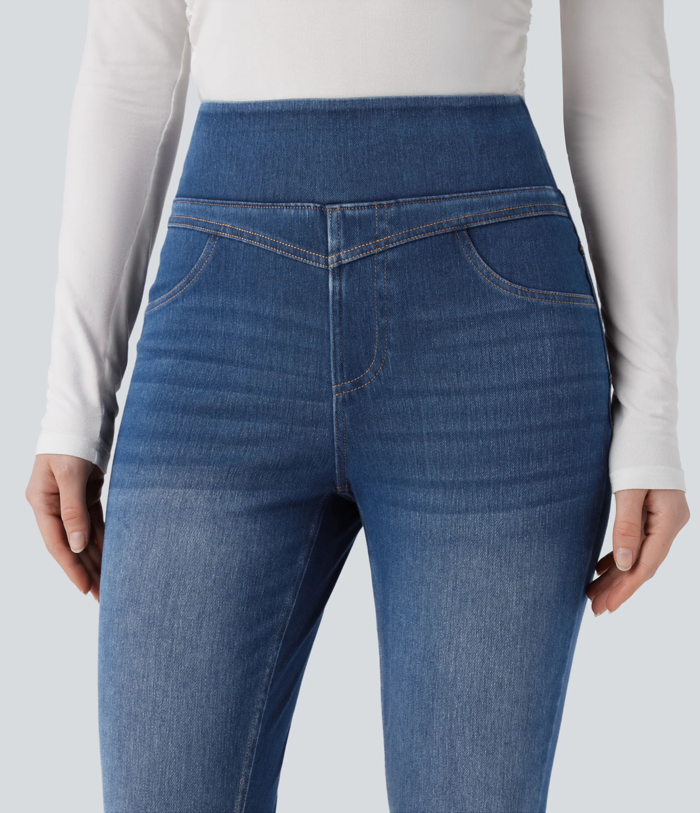 Halara Leggings casuales ajustados de mezclilla Halara Flex™ de tiro alto con control de abdomen y bolsillos de 7/8 - Estate Blue Denim - L(regular) sold by Halara product image thumbnail 5