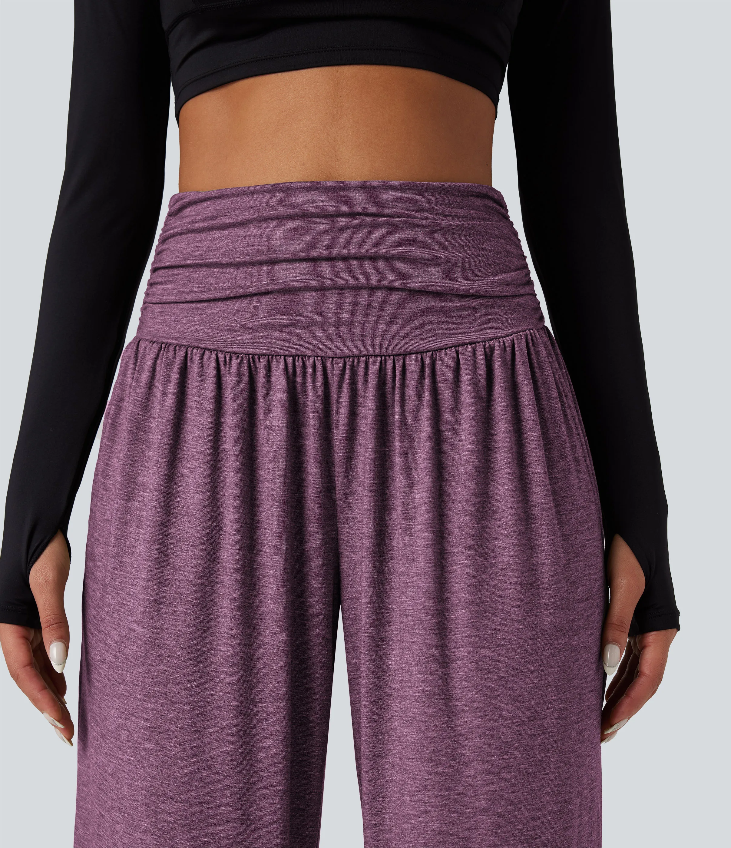 Halara Pantalones holgados de yoga de tiro alto con fruncido y bolsillos - Red Violet Floral Yarn - XL(regular) sold by Halara product image thumbnail 5