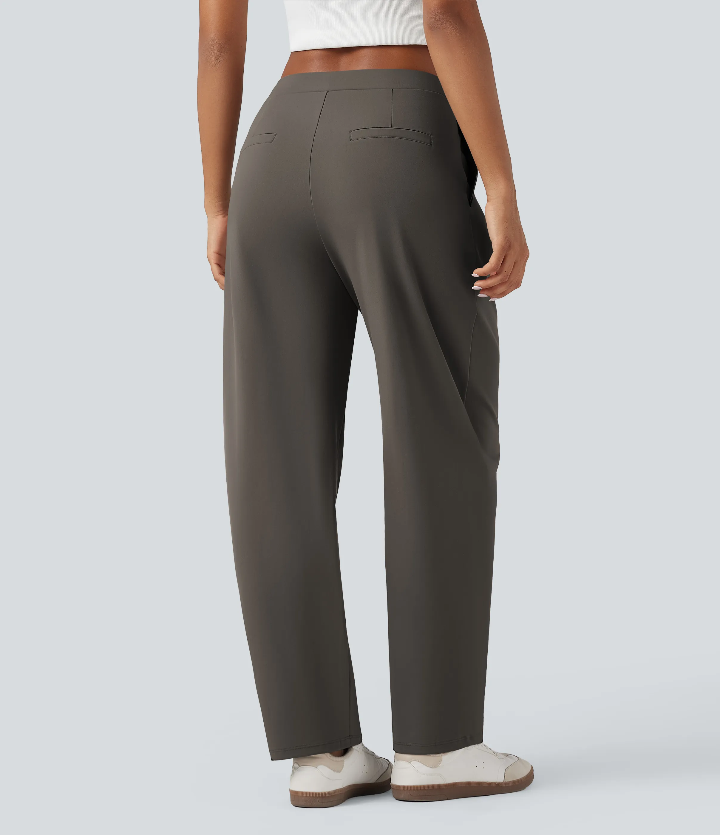 Halara Pantalones casuales asimétricos de tiro medio y cintura estrecha con bolsillos - Deep Red Grey - XL(regular) sold by Halara product image thumbnail 3