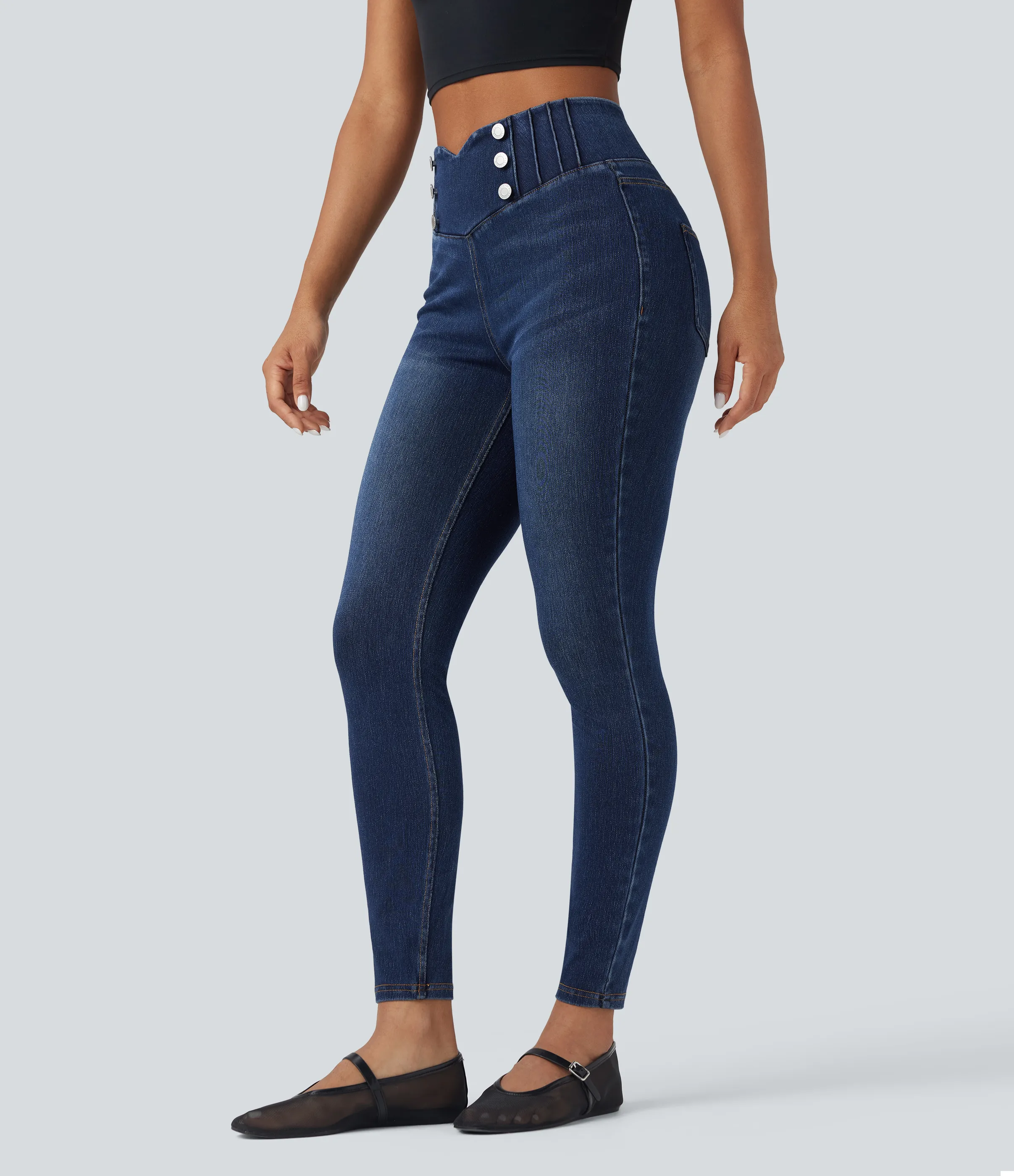 Halara Leggings casuales ajustados de mezclilla Halara Flex™ con control de abdomen y tiro alto con bolsillos - Estate Blue Denim - M(regular) sold by Halara product image thumbnail 4